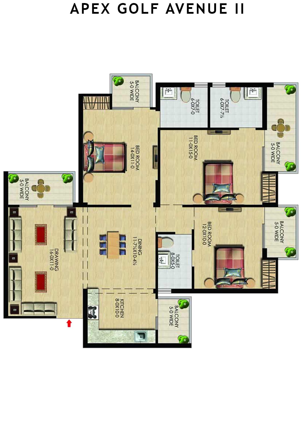 Apex Golf Avenue 2 Tower E Unit 4 (Type 3+) Floor Plan