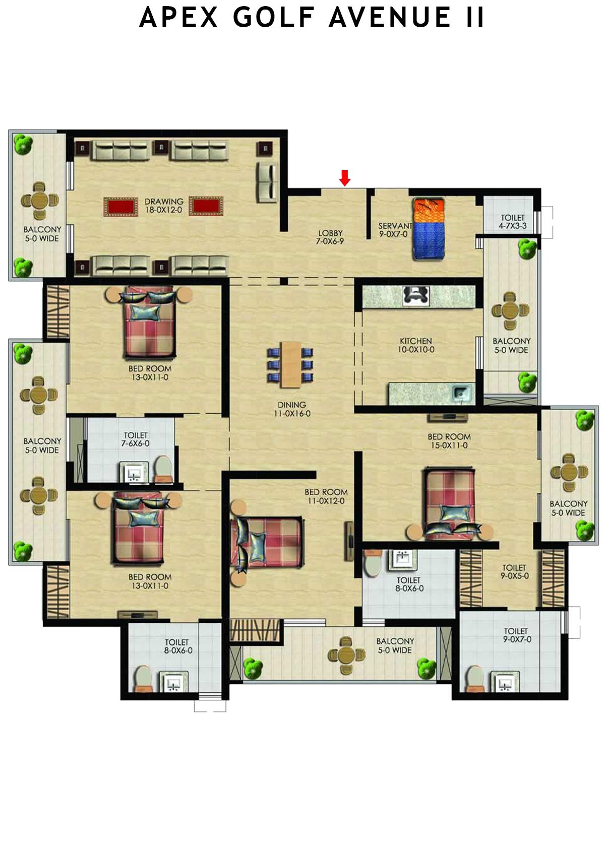 Apex Golf Avenue 2 Tower A Unit 1 (Type 4+S) Floor Plan