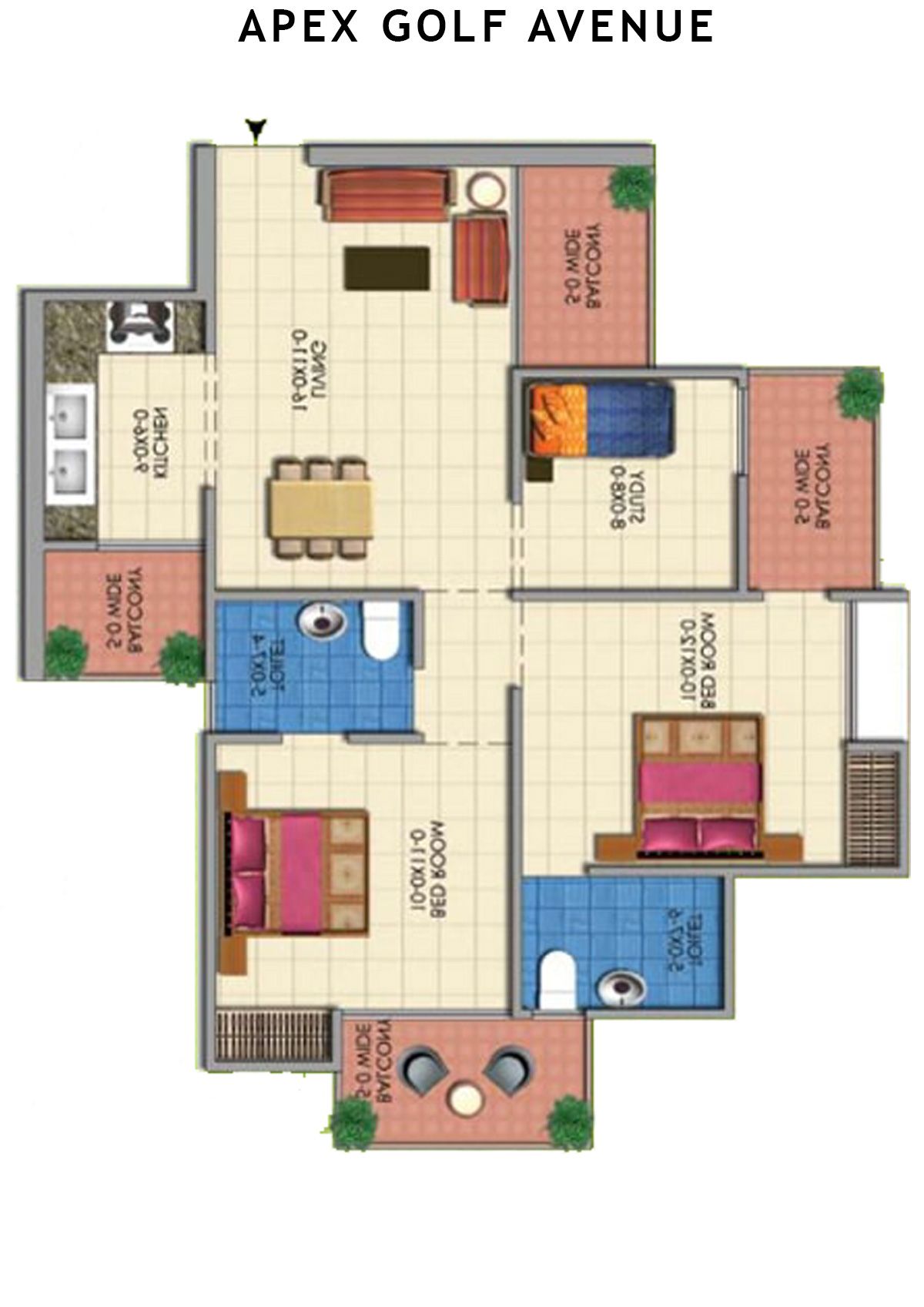 Apex Golf Avenue Tower B Unit 6 (Type 2+S) Floor Plan