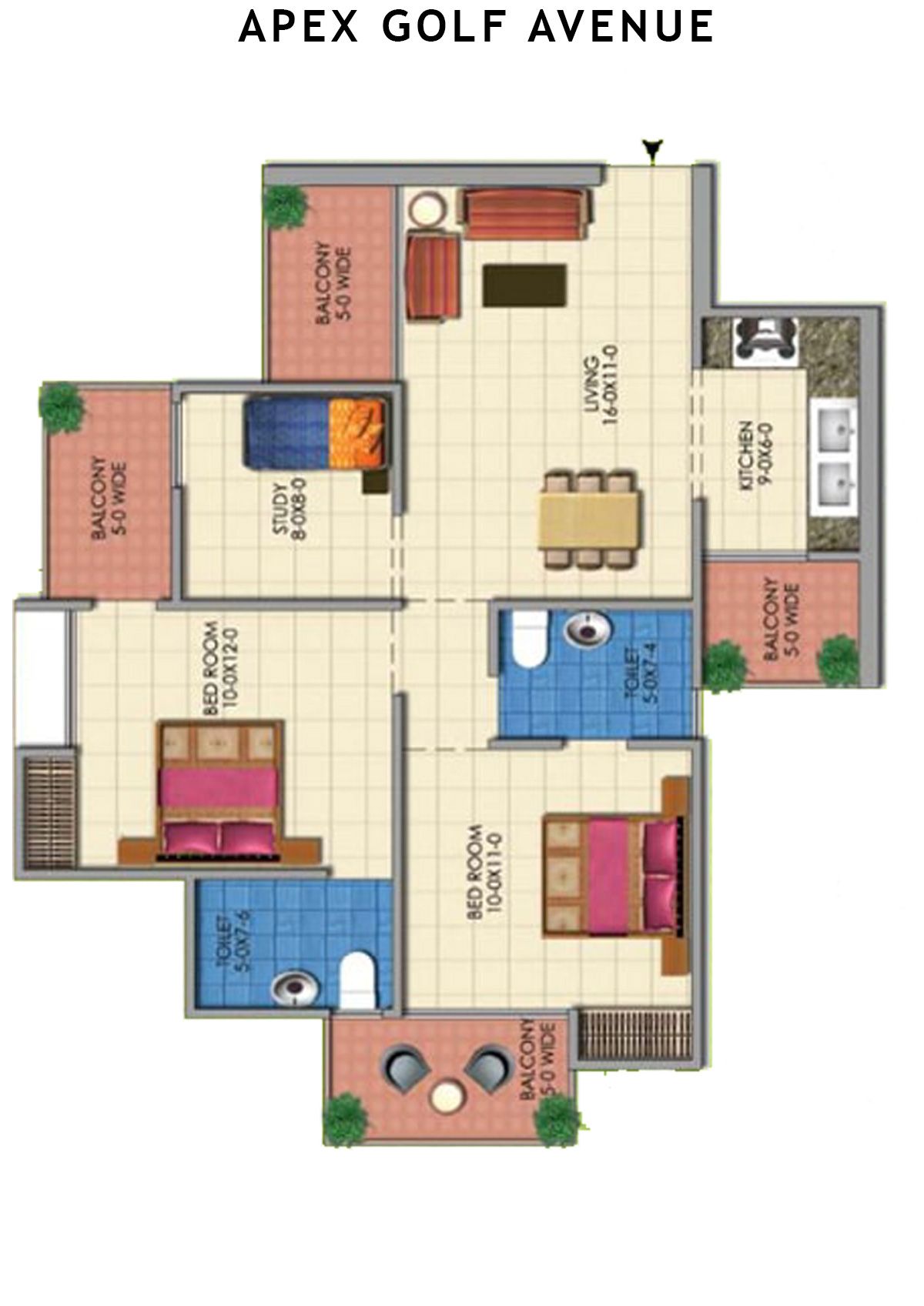 Apex Golf Avenue Tower A Unit 5 (Type 2+S) Floor Plan