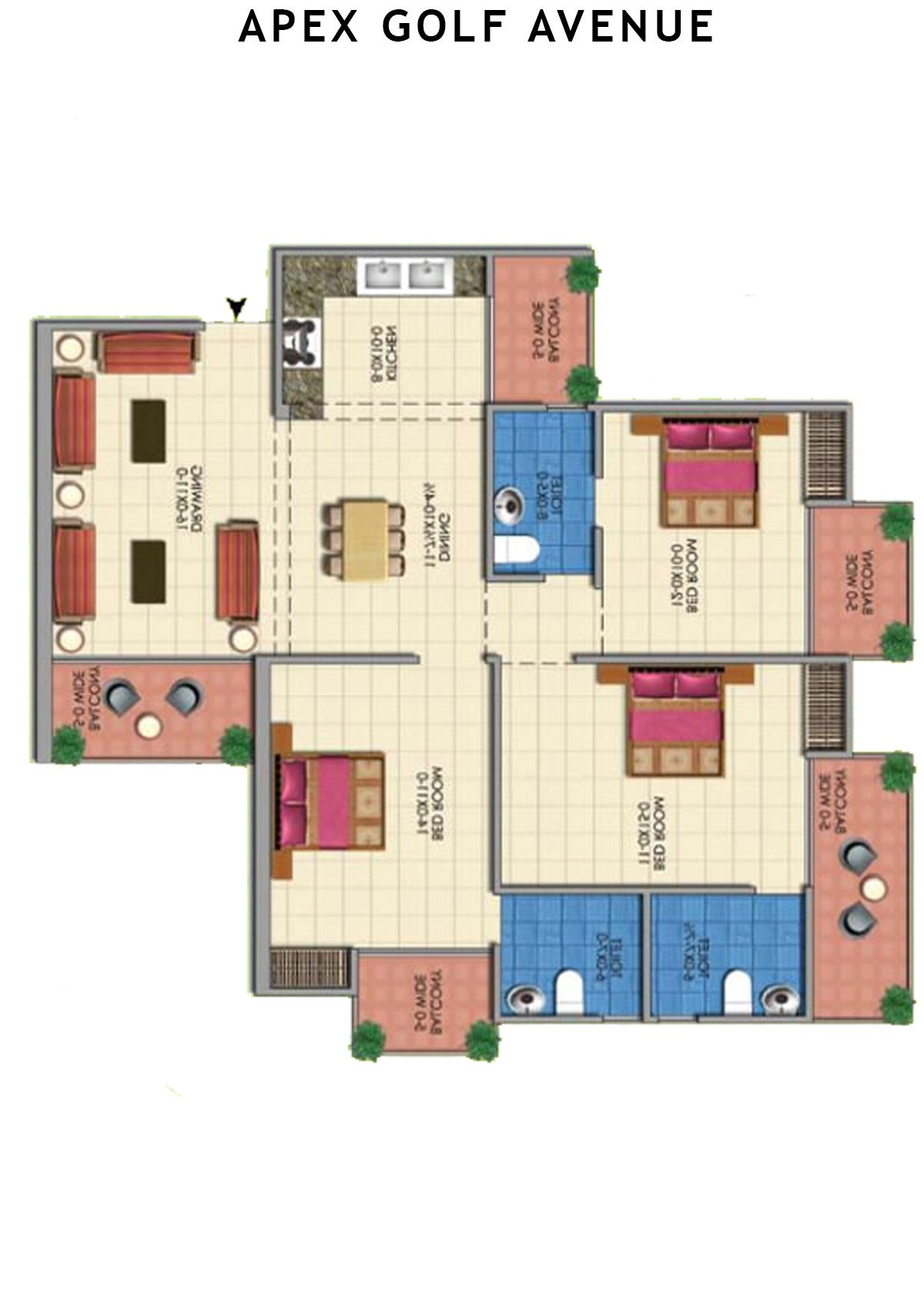 Apex Golf Avenue Tower D Unit 4 (Type 3+) Floor Plan