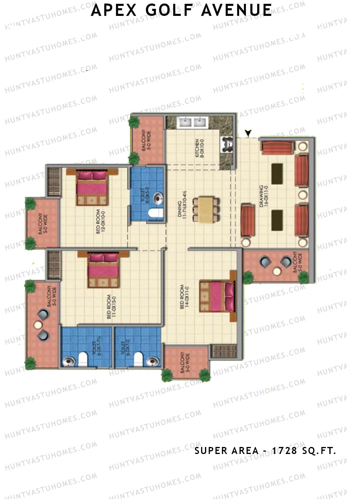 Apex Golf Avenue Tower A Unit 3 (Type 3+) Floor Plan