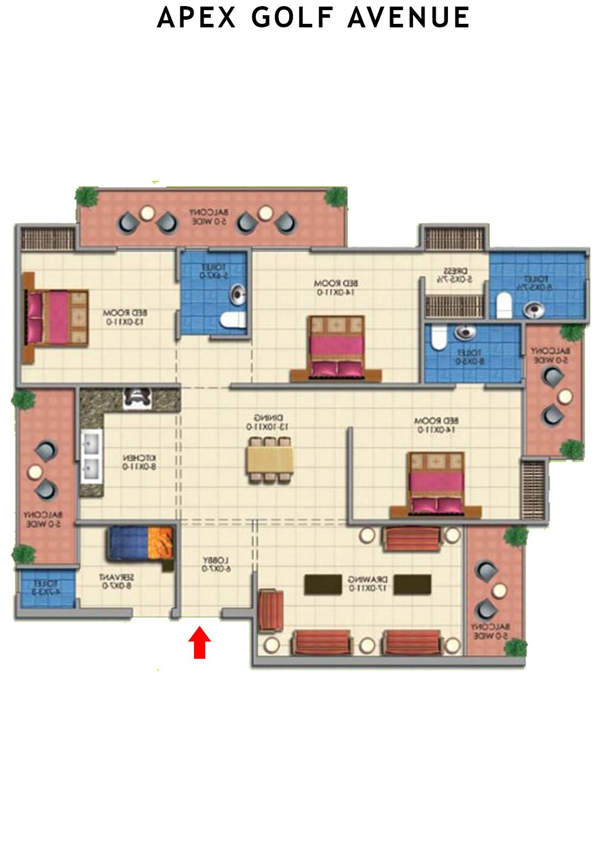 Apex Golf Avenue Tower E Unit 1 (Type 3+S) Floor Plan