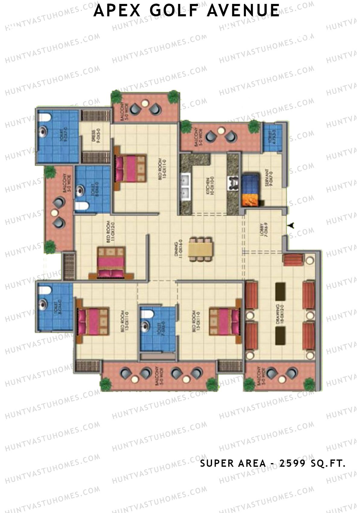Apex Golf Avenue Tower E Unit 2 (Type 4+S) Floor Plan