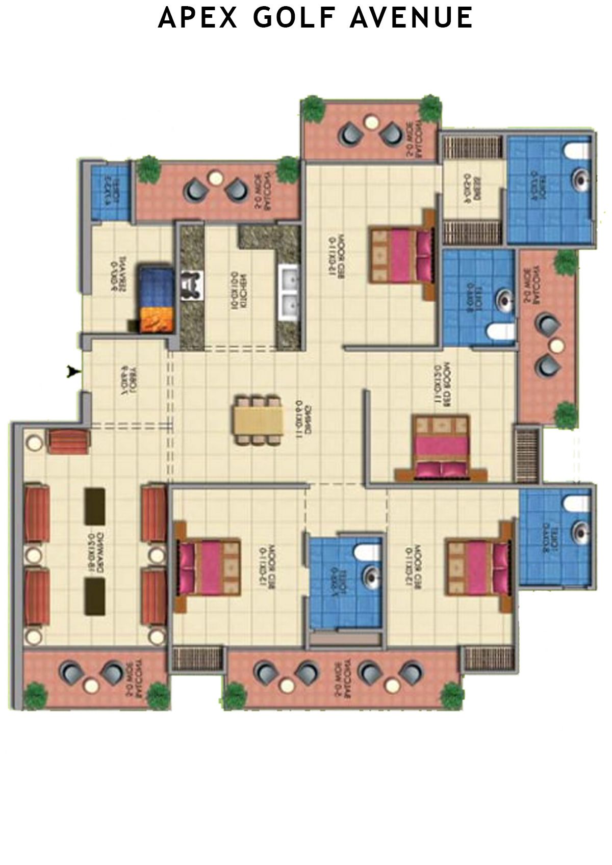 Apex Golf Avenue Tower E Unit 3 (Type 4+S) Floor Plan