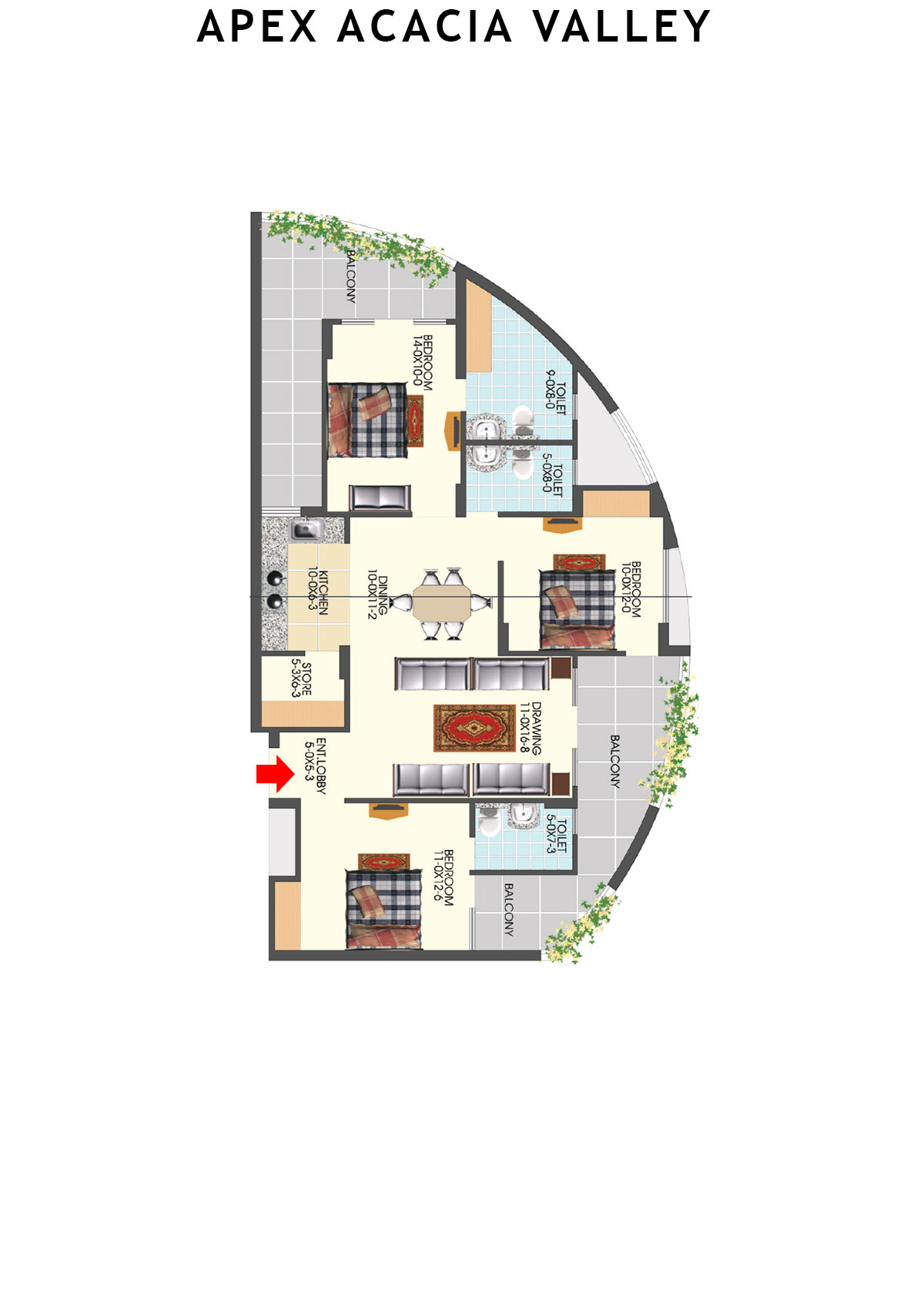 Apex Acacia Valley Tower A Unit 2 (Type 3) Floor Plan
