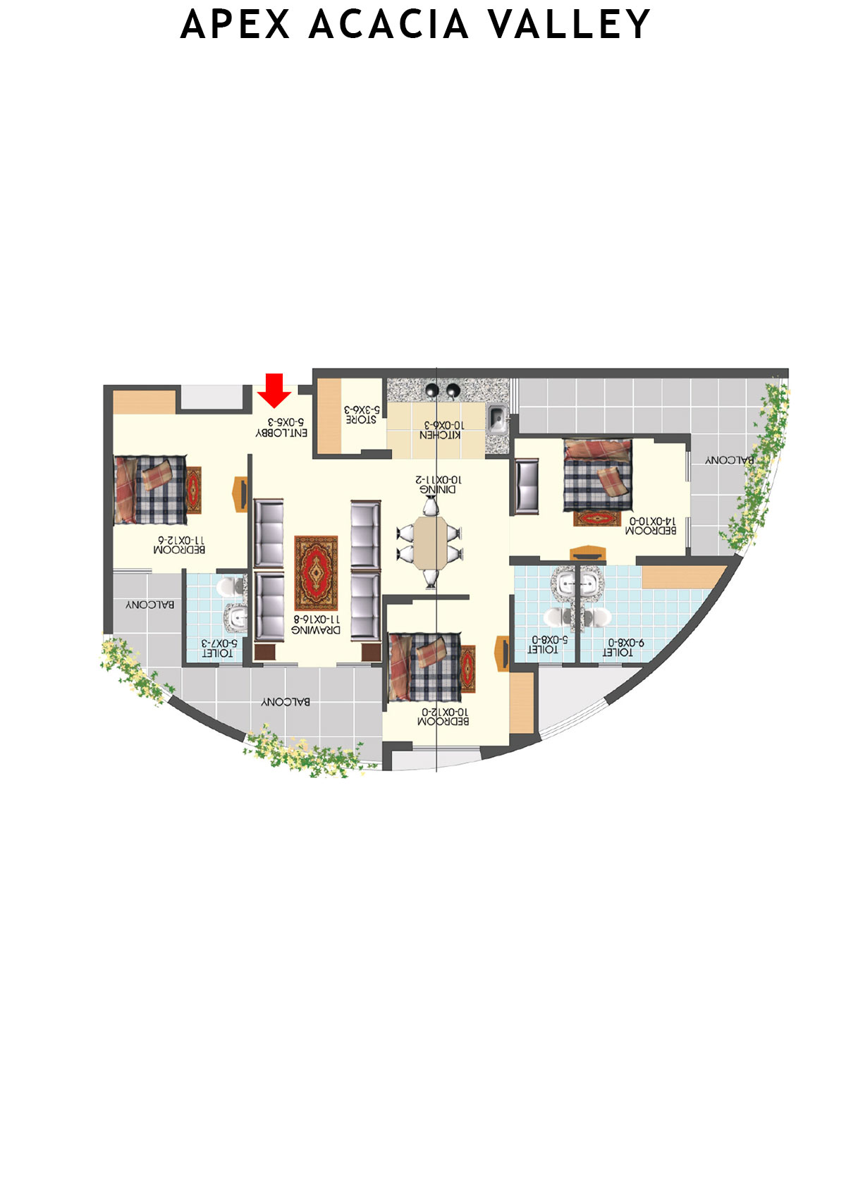 Apex Acacia Valley Tower A Unit 4 (Type 3) Floor Plan