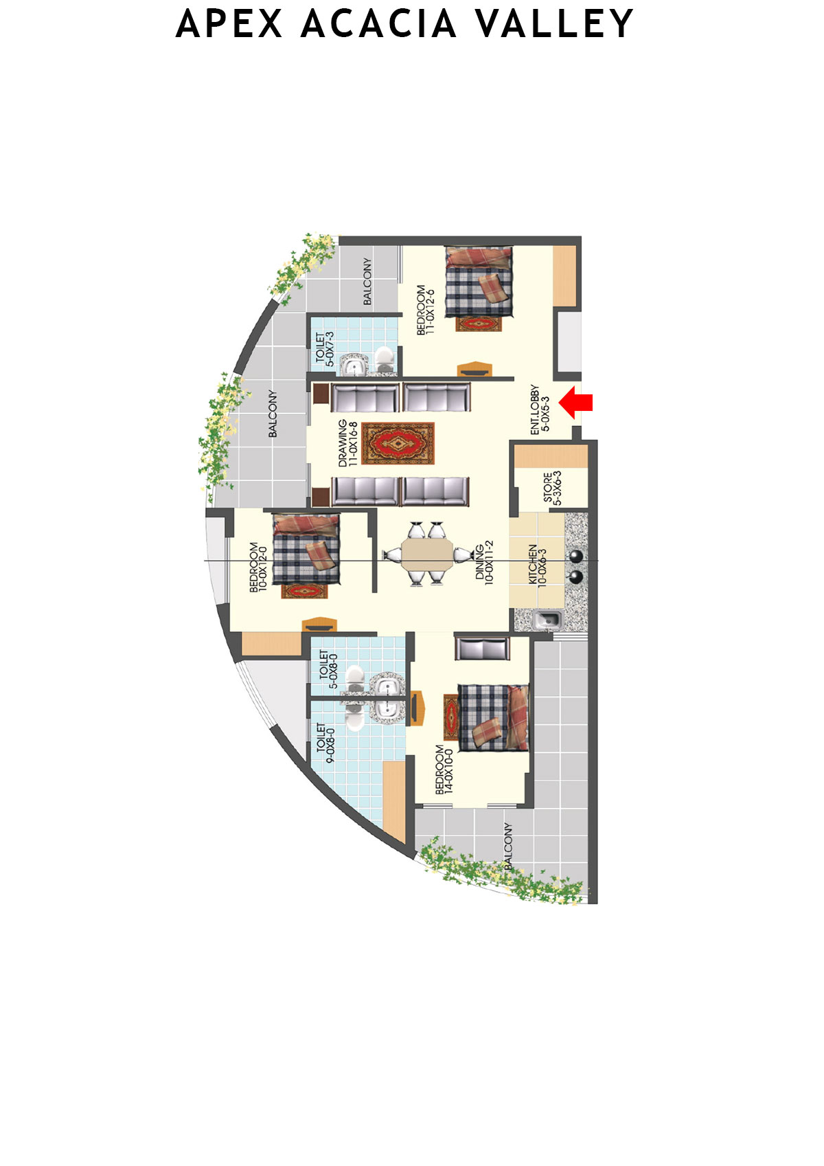 Apex Acacia Valley Tower A Unit 6 (Type 3) Floor Plan