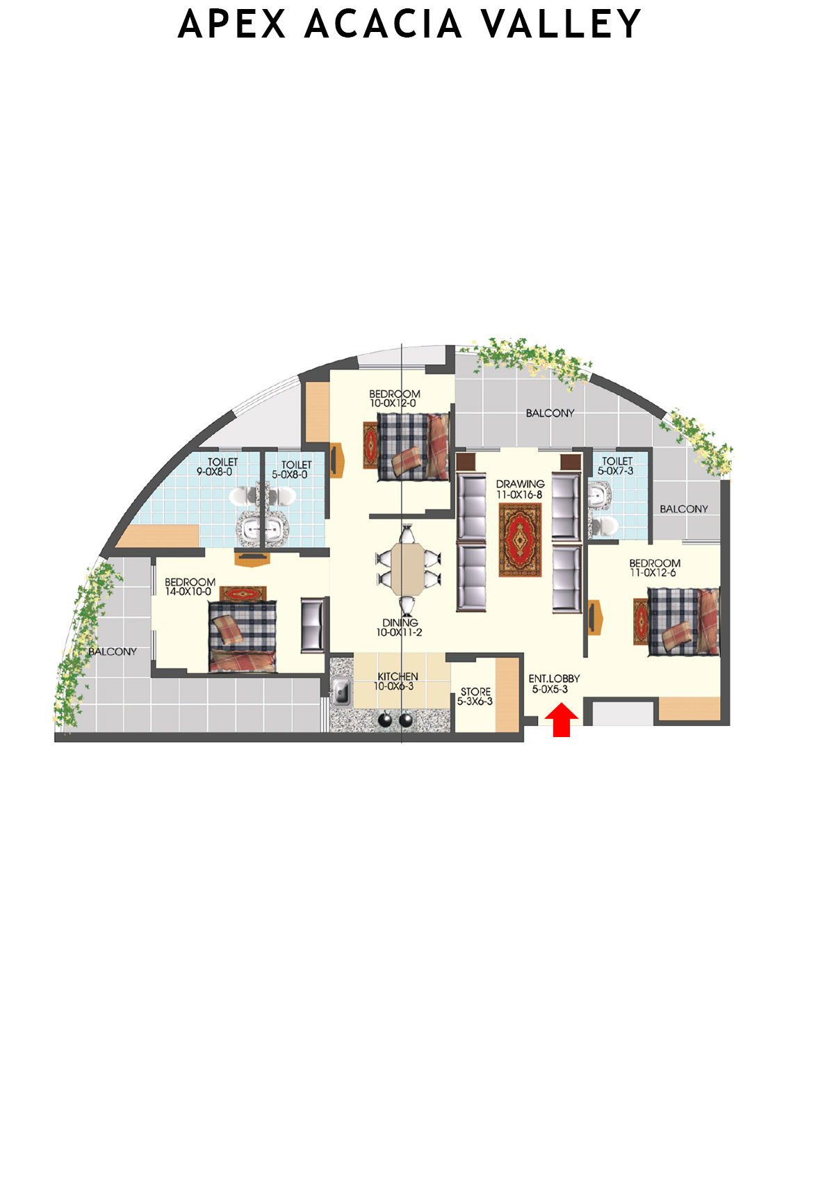 Apex Acacia Valley Tower A Unit 8 (Type 3) Floor Plan