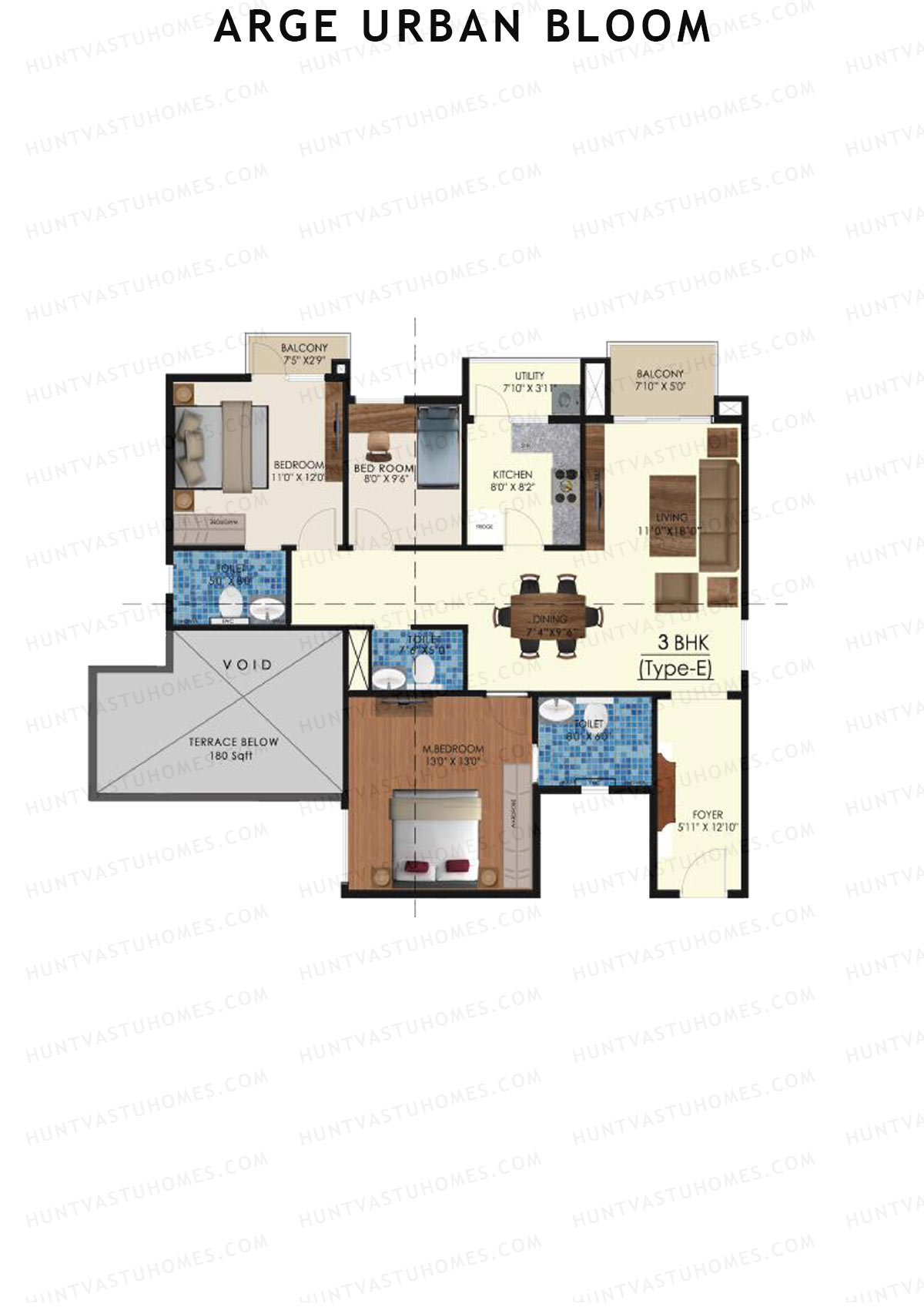 Arge Urban Bloom Wing B Unit 1 (Type E) Floor Plan