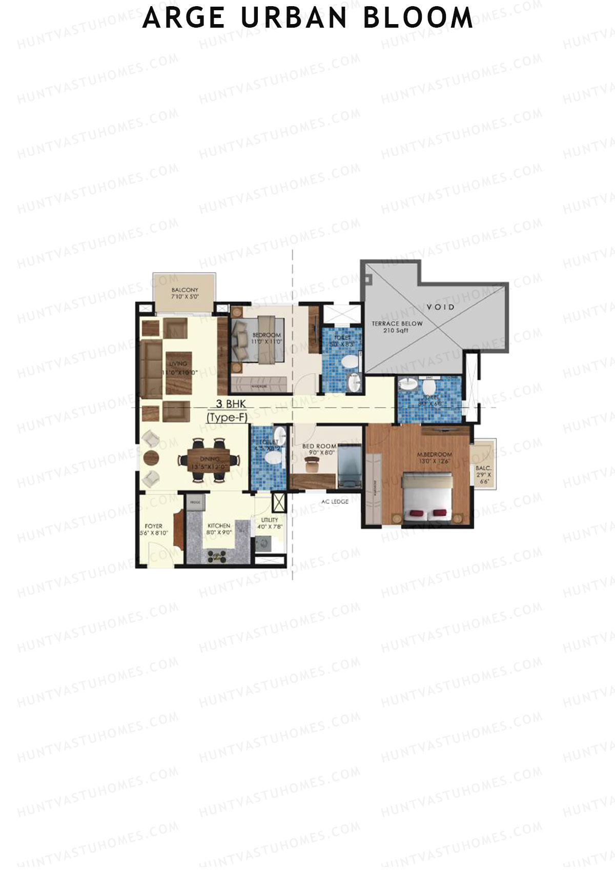Arge Urban Bloom Wing B Unit 2 (Type F) Floor Plan