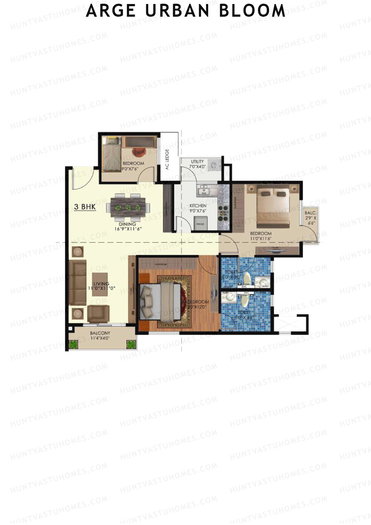 Arge Urban Bloom Wing B Unit 3 (Type B) Floor Plan