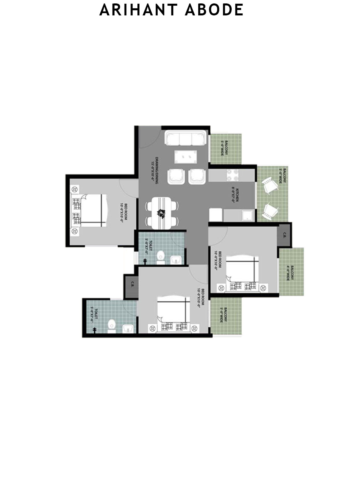 Arihant Abode Tower J Unit 3 (Type  A) Floor Plan