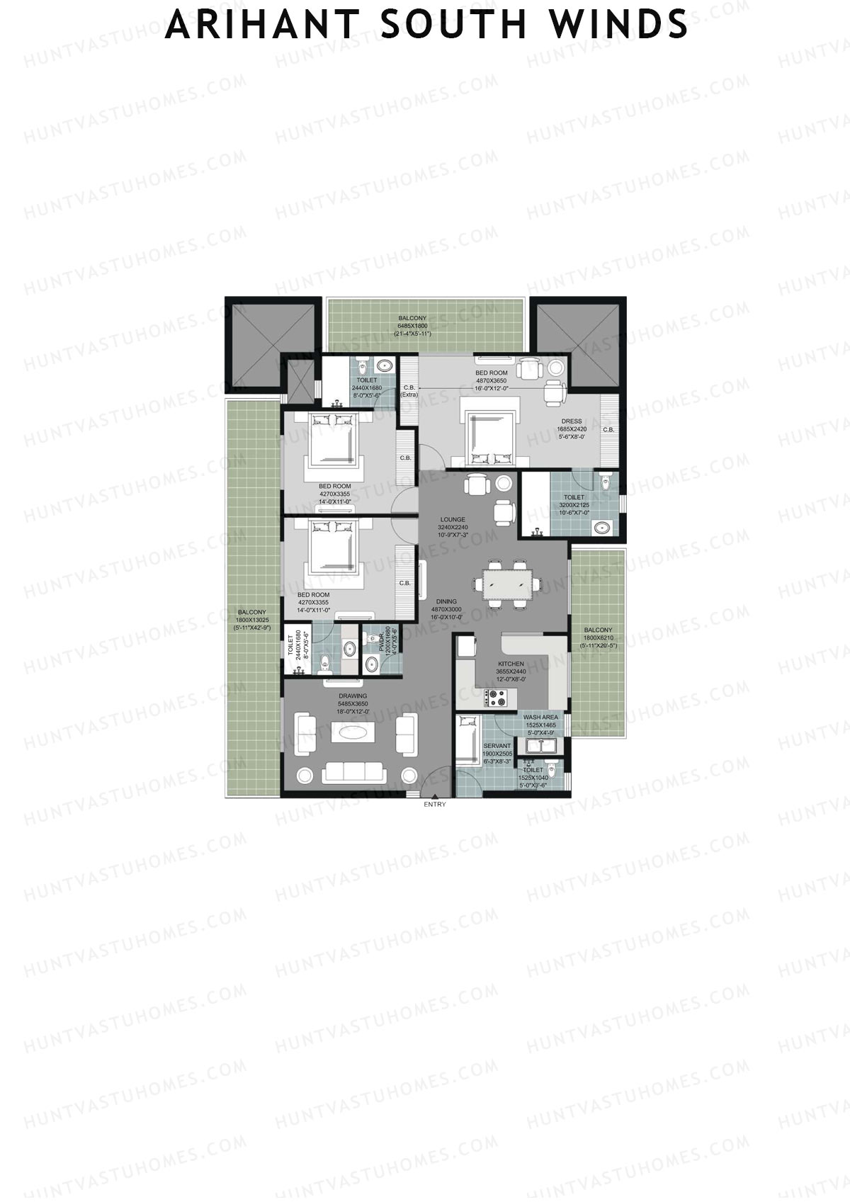 Arihant South Winds, Block A, Unit A (Type 2), 3BHK, Super Area 2685   sq ft 