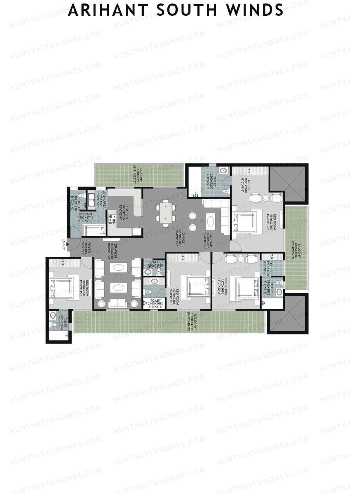 Arihant South Winds, Block A, Unit B (Type 3), 4BHK, Super Area 3295   sq ft 