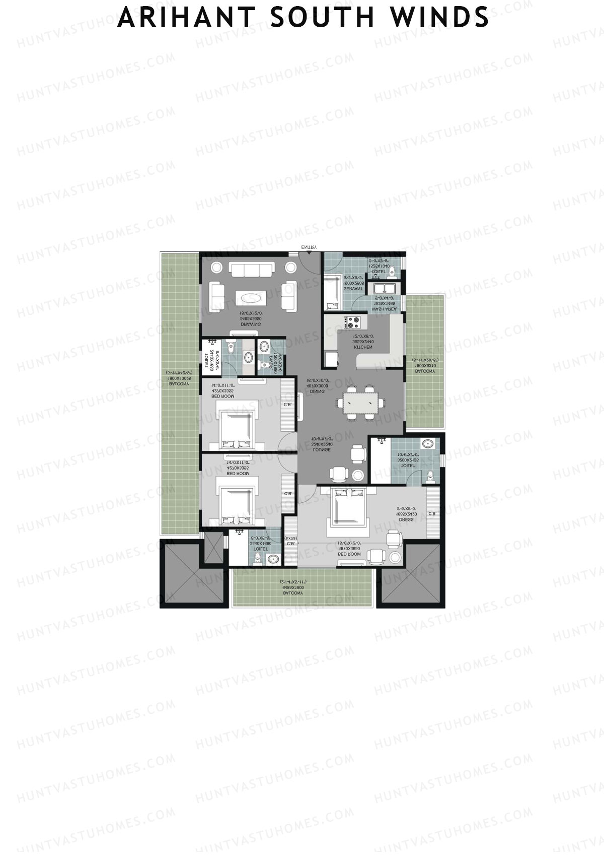 Arihant South Winds, Block B, Unit A (Type 2), 3BHK, Super Area 2685   sq ft 