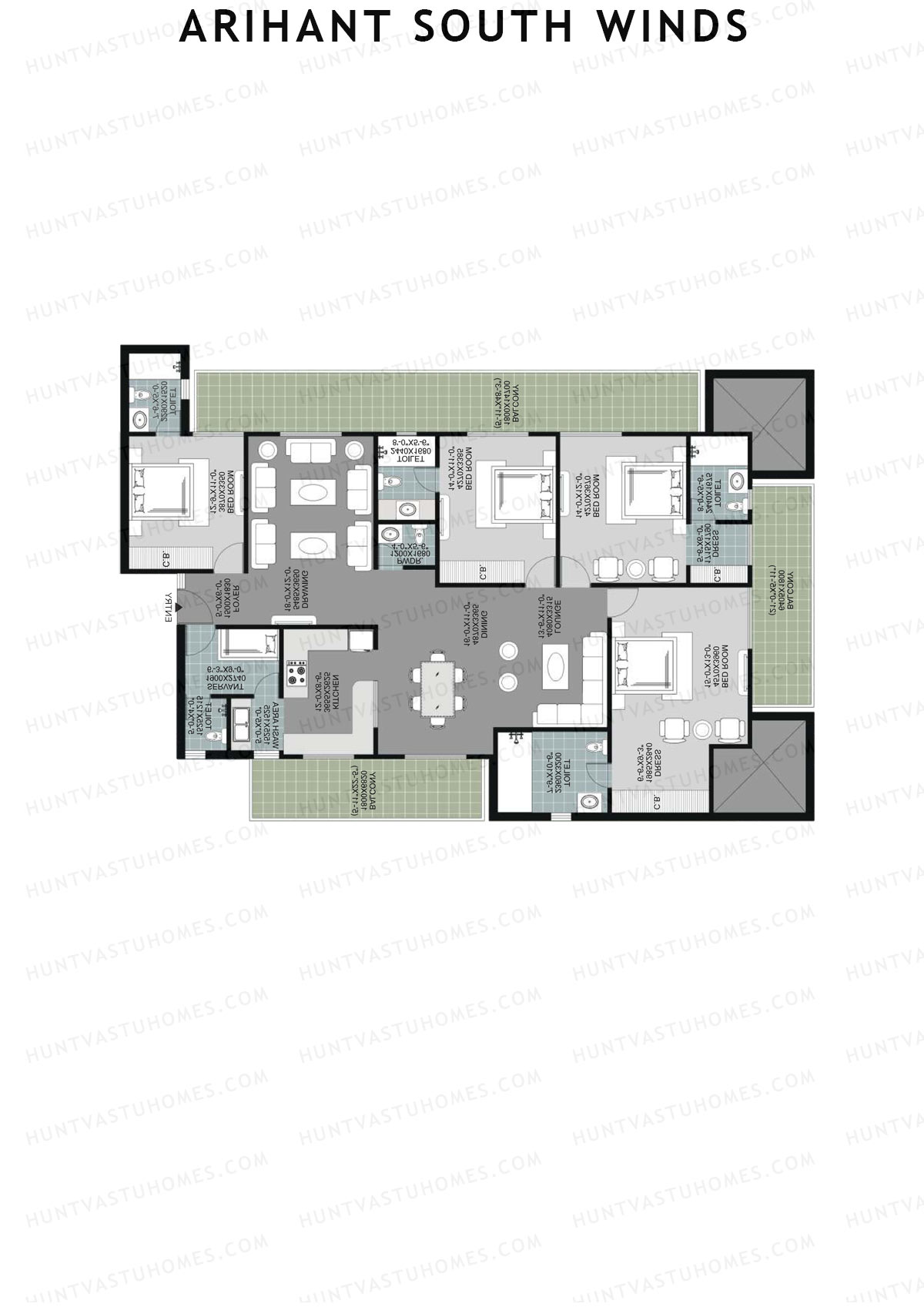 Arihant South Winds, Block B, Unit B (Type 3), 4BHK, Super Area 3295   sq ft 