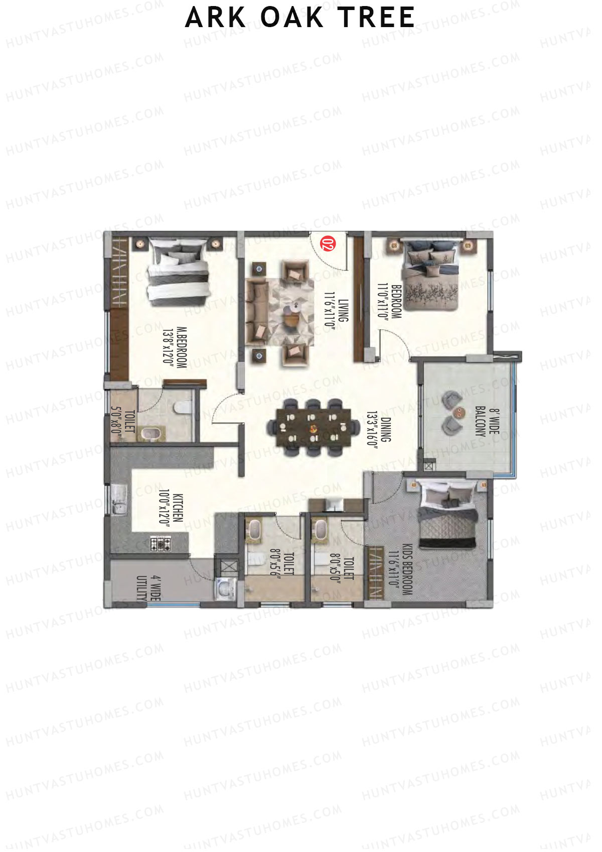 ARK Oak Tree Block A Unit 2 Floor Plan