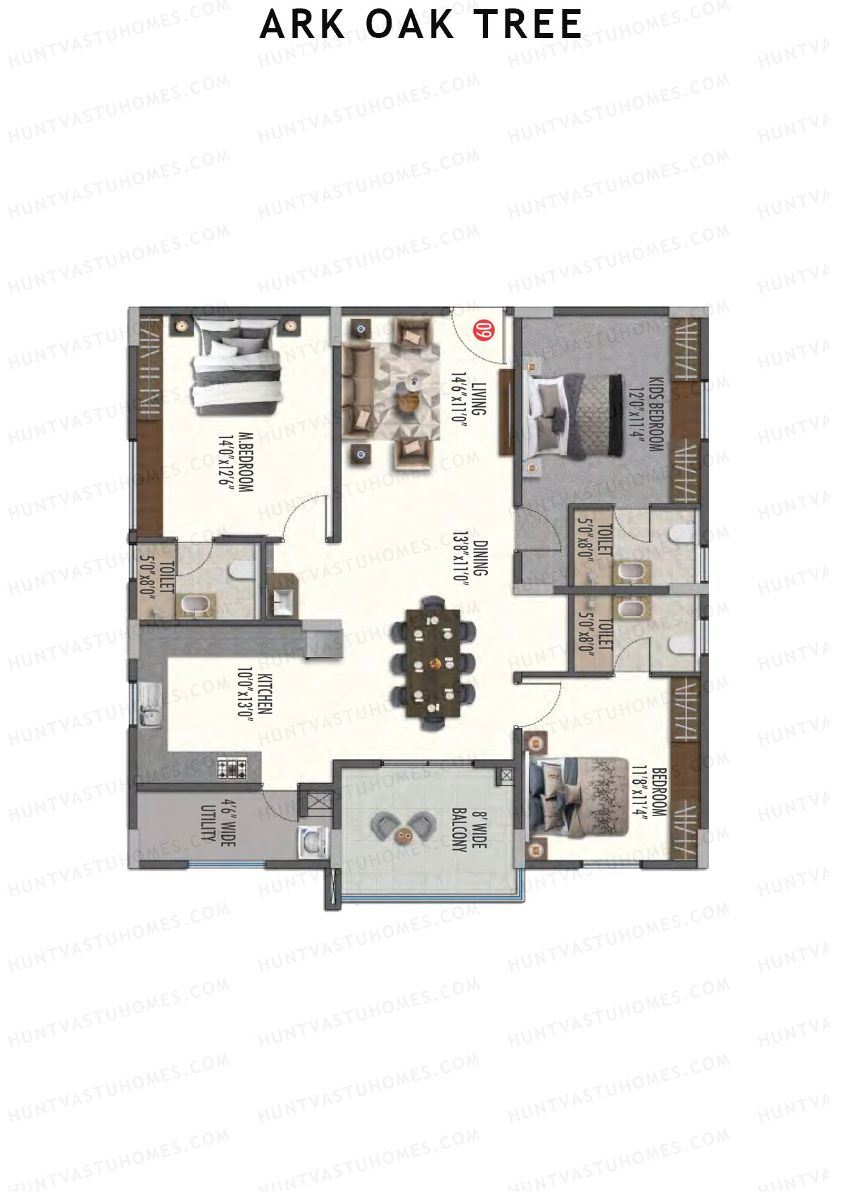ARK Oak Tree Block A Unit 9 Floor Plan