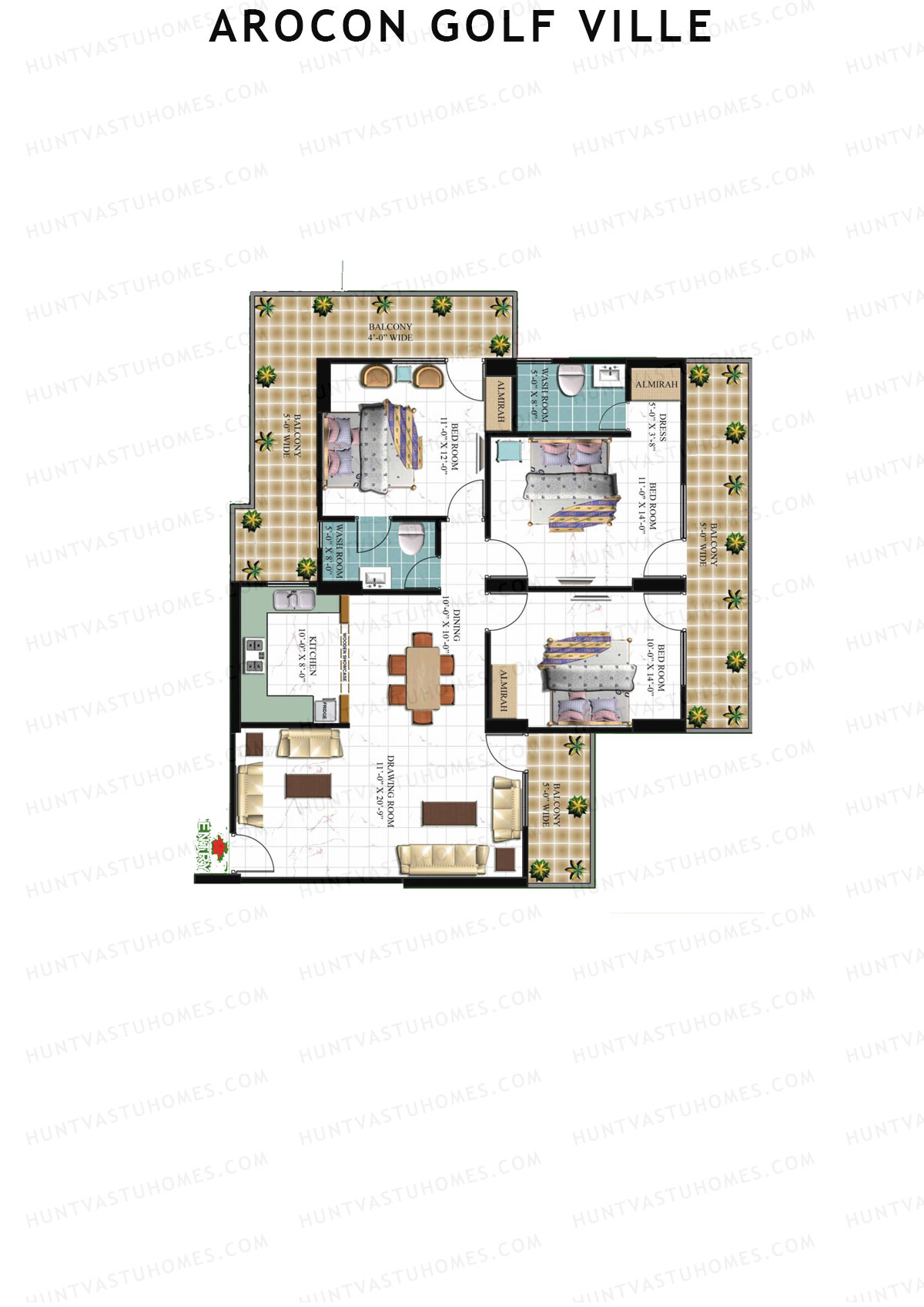 Arocon Golf Ville, Block Diamond, Unit 1, 3BHK, Super Area 1880   sq ft 