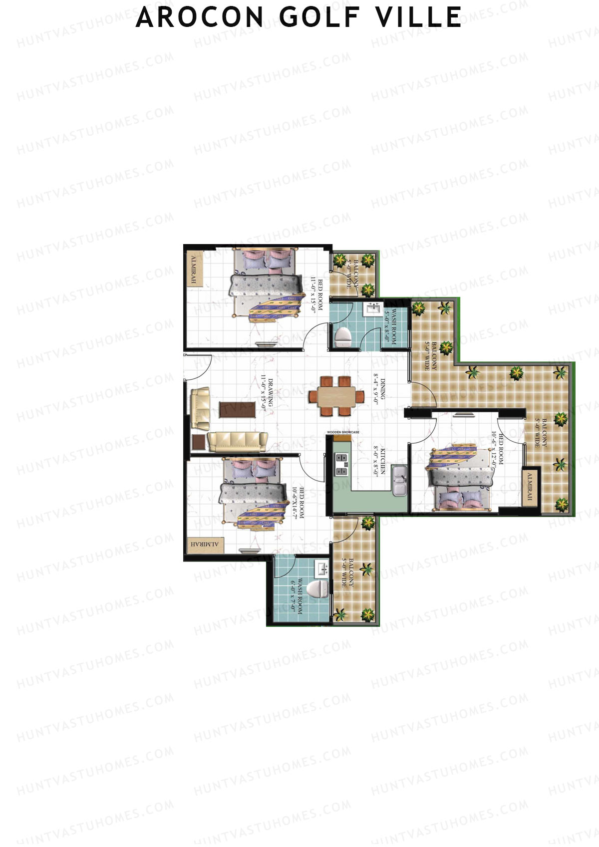 Arocon Golf Ville, Block Diamond, Unit 2, 3BHK, Super Area 1600   sq ft 
