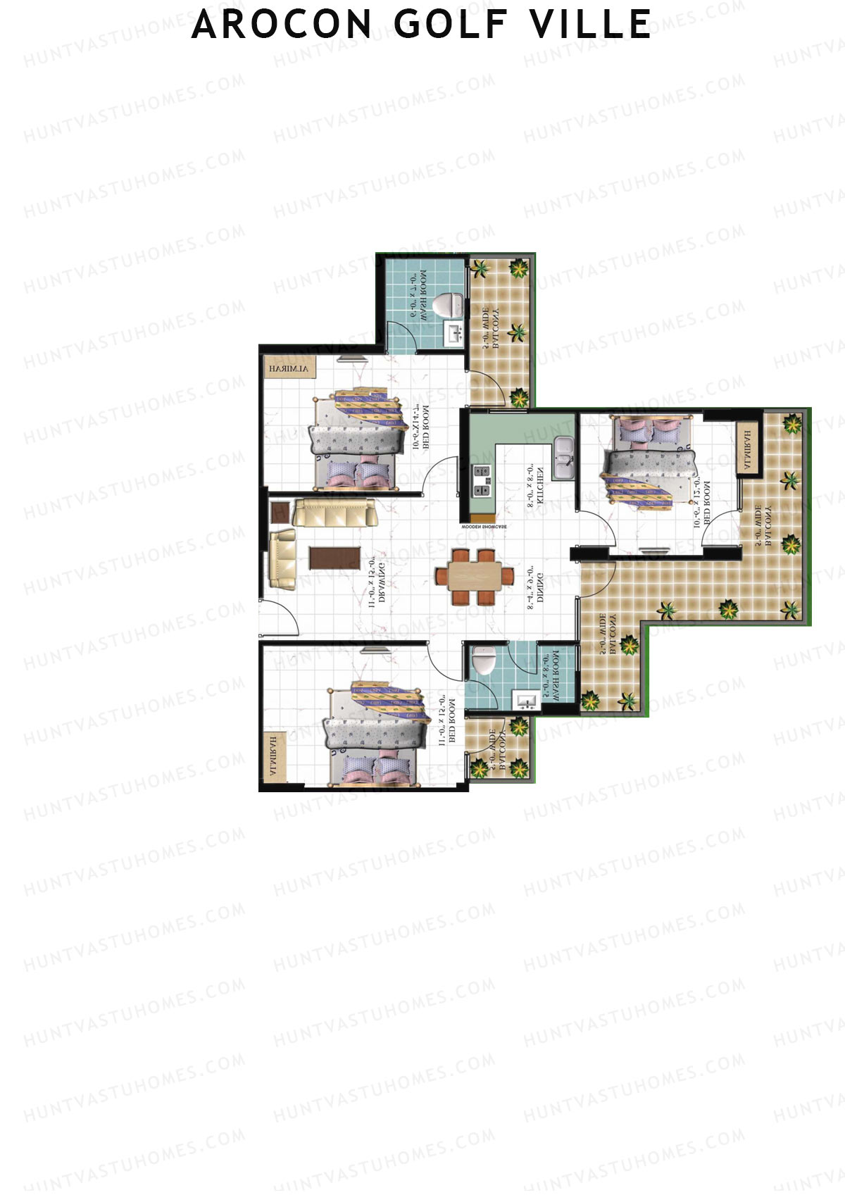 Arocon Golf Ville, Block Diamond, Unit 3, 3BHK, Super Area 1600   sq ft 