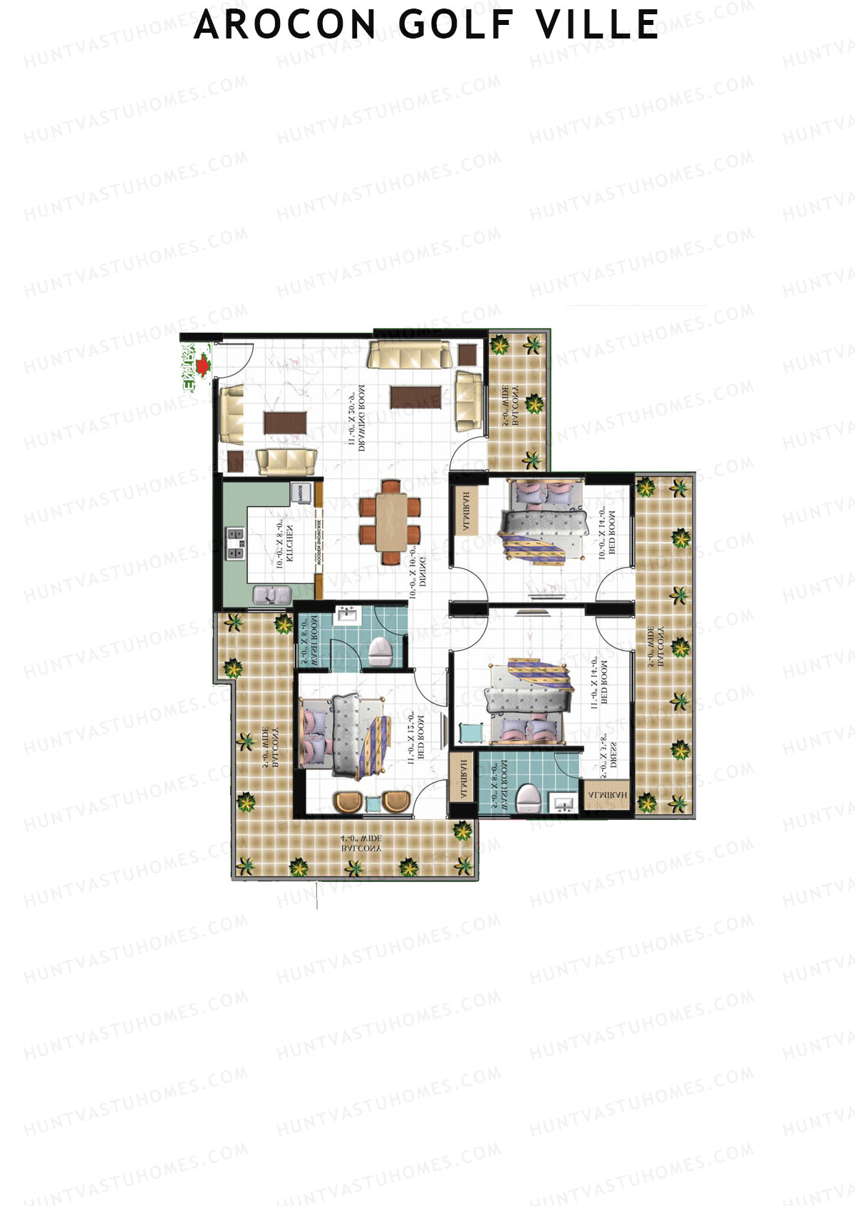 Arocon Golf Ville, Block Diamond, Unit 4, 3BHK, Super Area 1880   sq ft 
