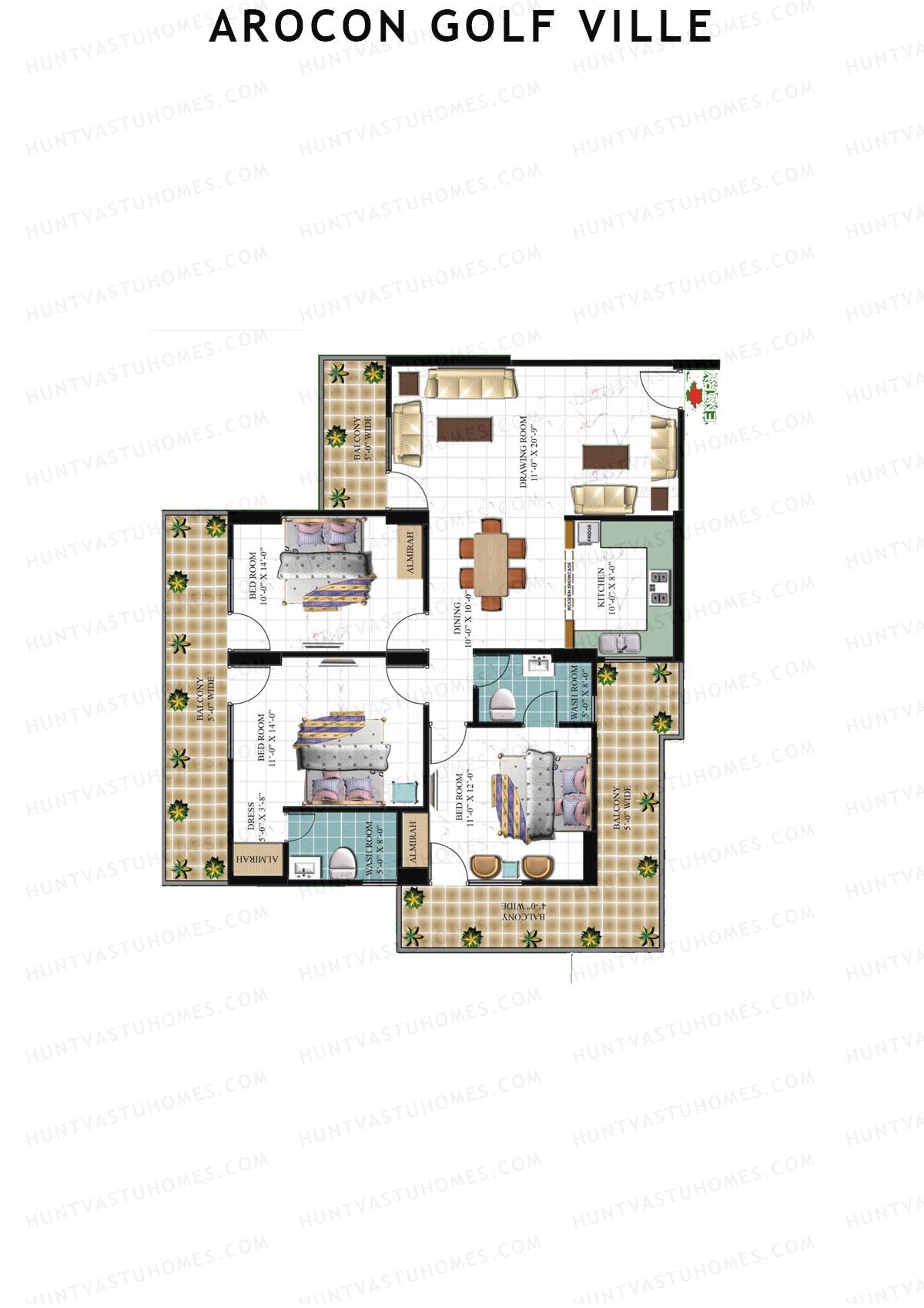 Arocon Golf Ville, Block Diamond, Unit 5, 3BHK, Super Area 1880   sq ft 