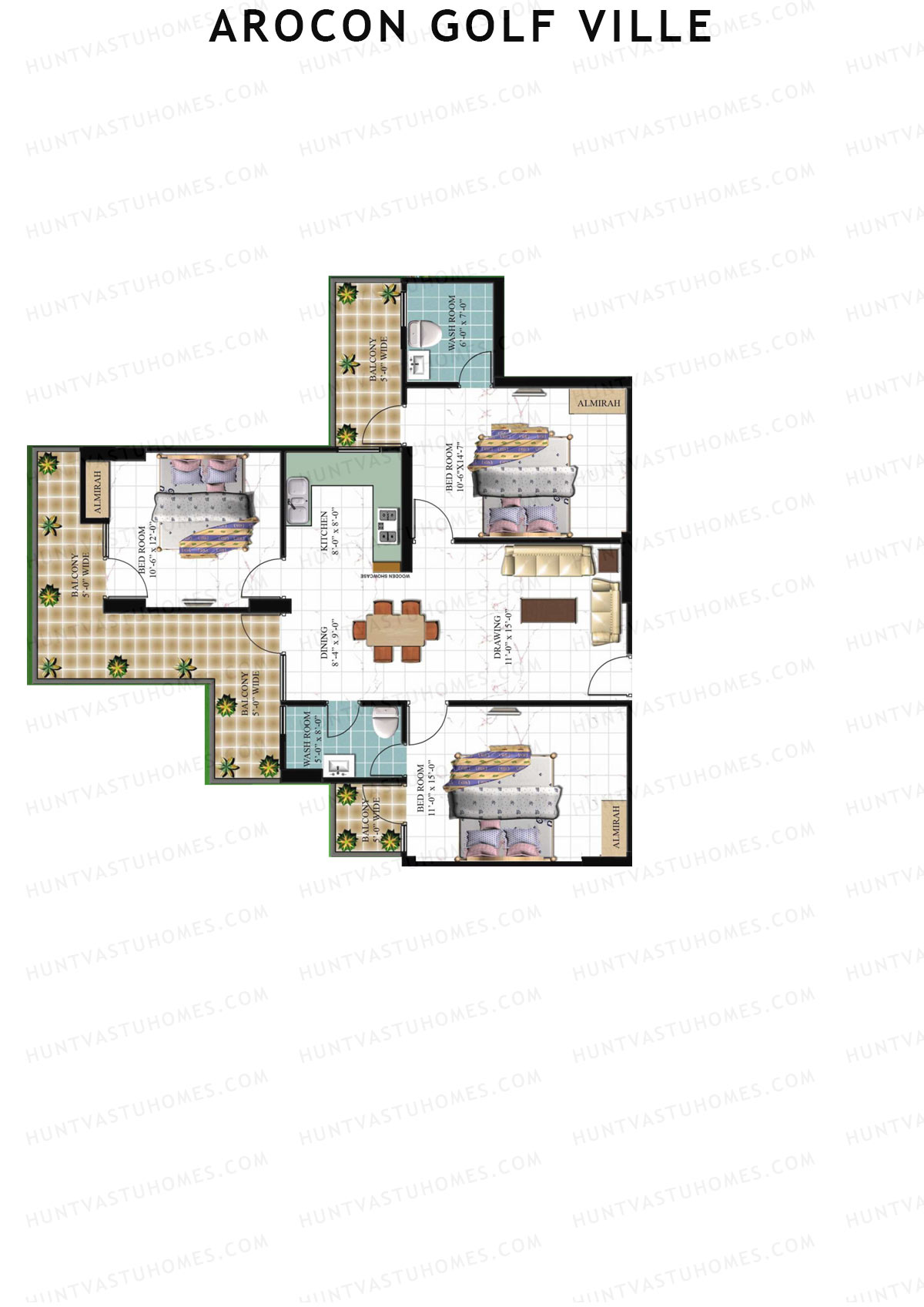 Arocon Golf Ville, Block Diamond, Unit 6, 3BHK, Super Area 1600   sq ft 