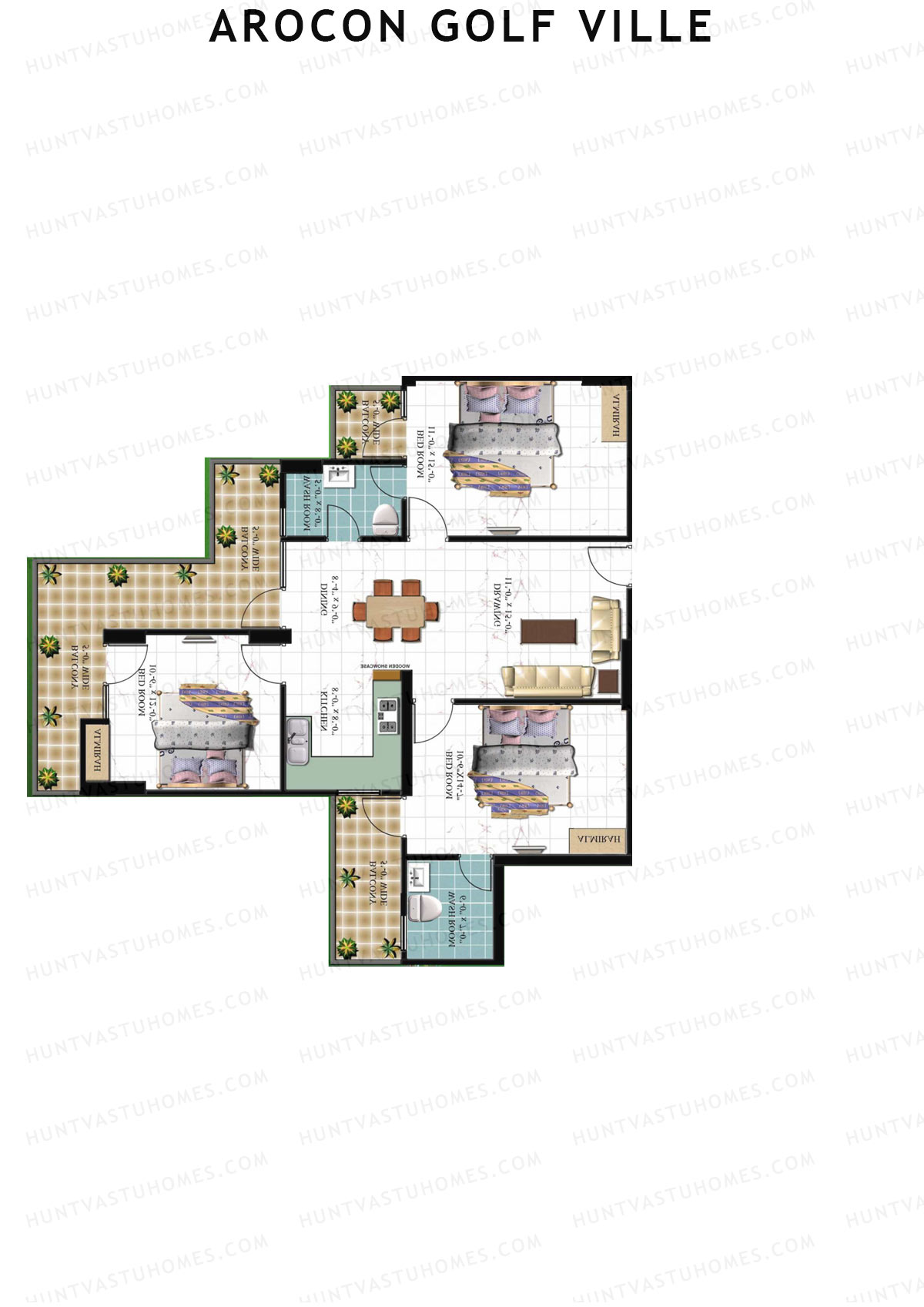 Arocon Golf Ville, Block Diamond, Unit 7, 3BHK, Super Area 1600   sq ft 