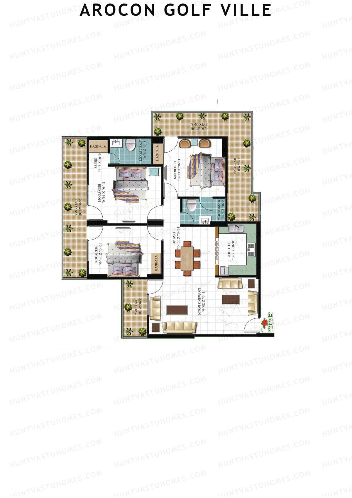 Arocon Golf Ville, Block Diamond, Unit 8, 3BHK, Super Area 1880   sq ft 