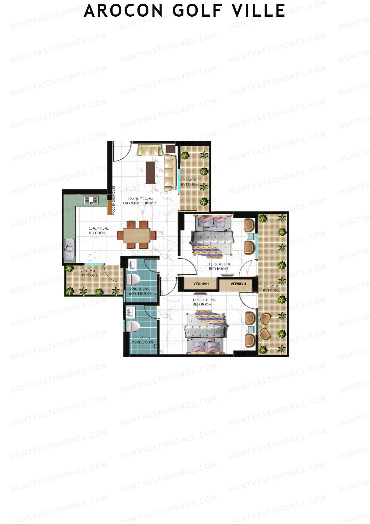 Arocon Golf Ville, Block Gold, Unit 10, 2BHK, Super Area 1255   sq ft 