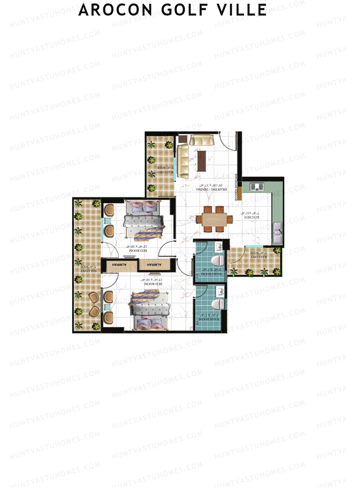 Arocon Golf Ville, Block Gold, Unit 11, 2BHK, Super Area 1255   sq ft 