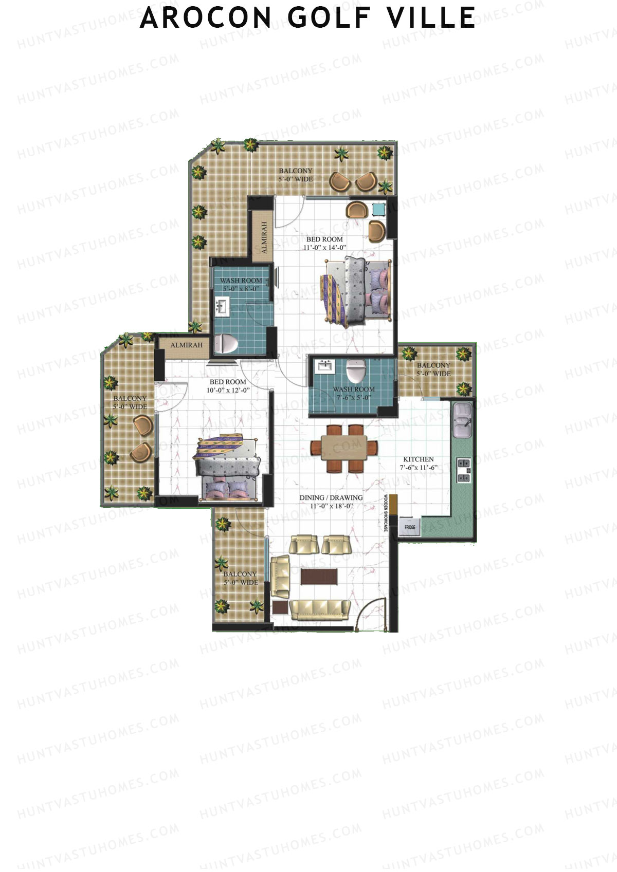 Arocon Golf Ville, Block Gold, Unit 12, 2BHK, Super Area 1350   sq ft 