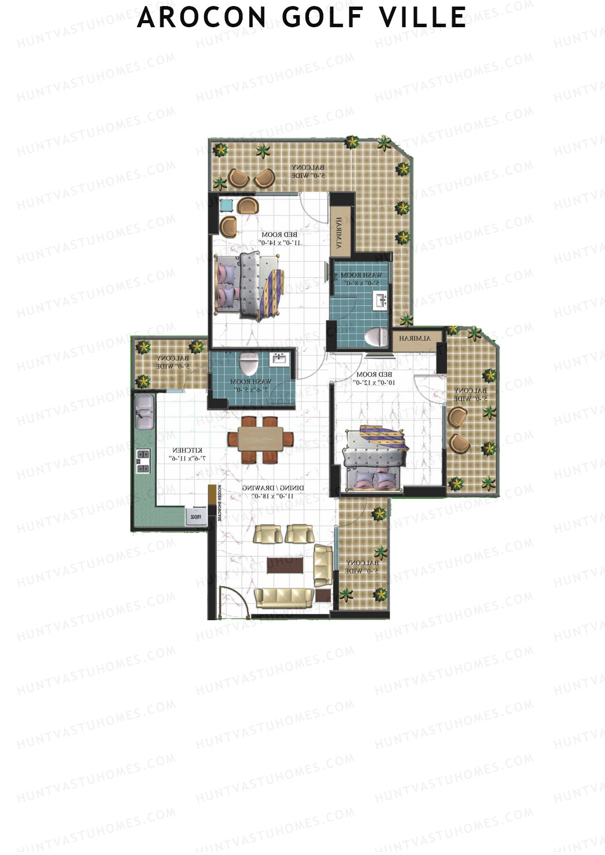 Arocon Golf Ville, Block Gold, Unit 9, 2BHK, Super Area 1350   sq ft 