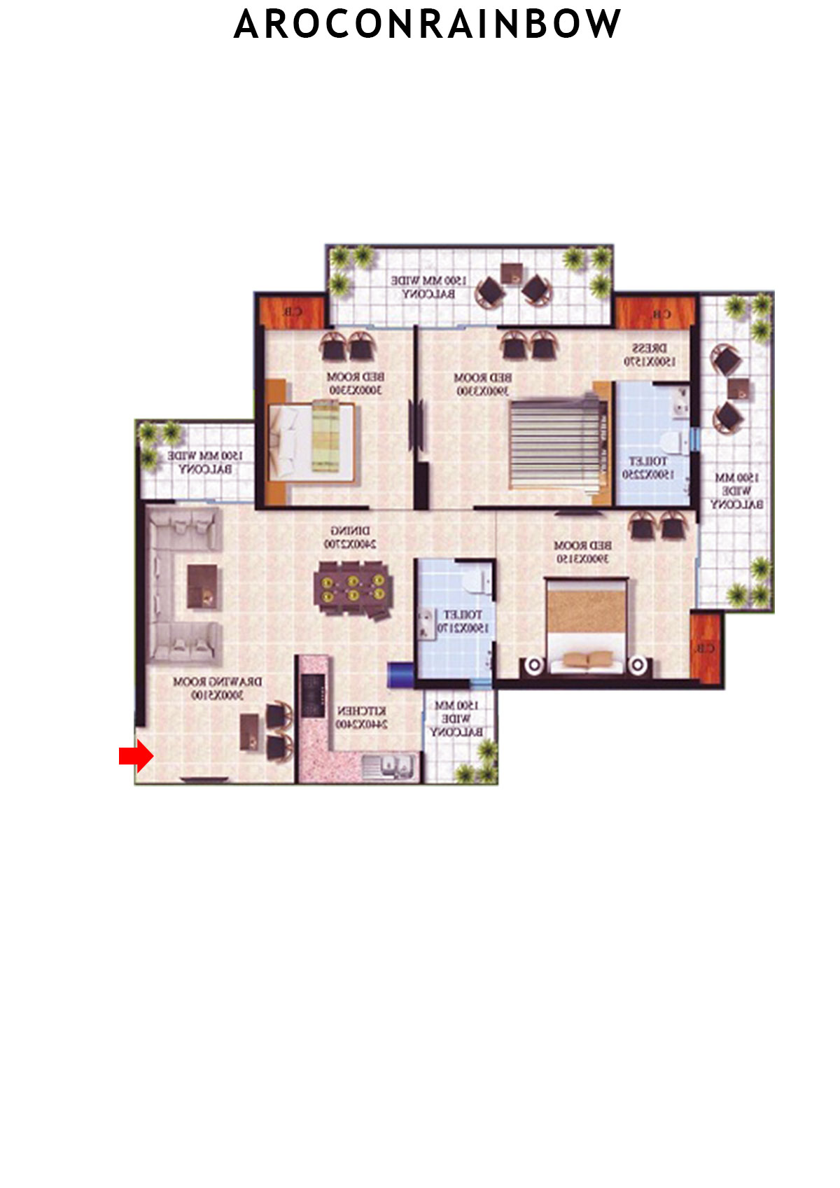 Arocon Rainbow Block A Unit 11 (Type DIAMOND- 2) Floor Plan