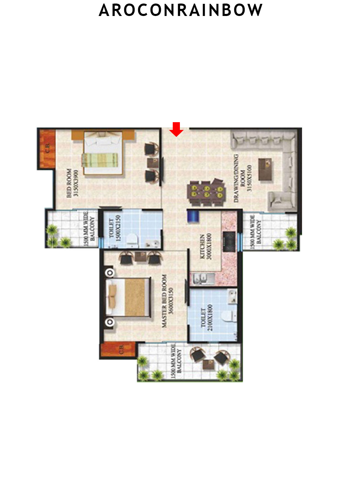 Arocon Rainbow Block A Unit 14 (Type GOLD) Floor Plan