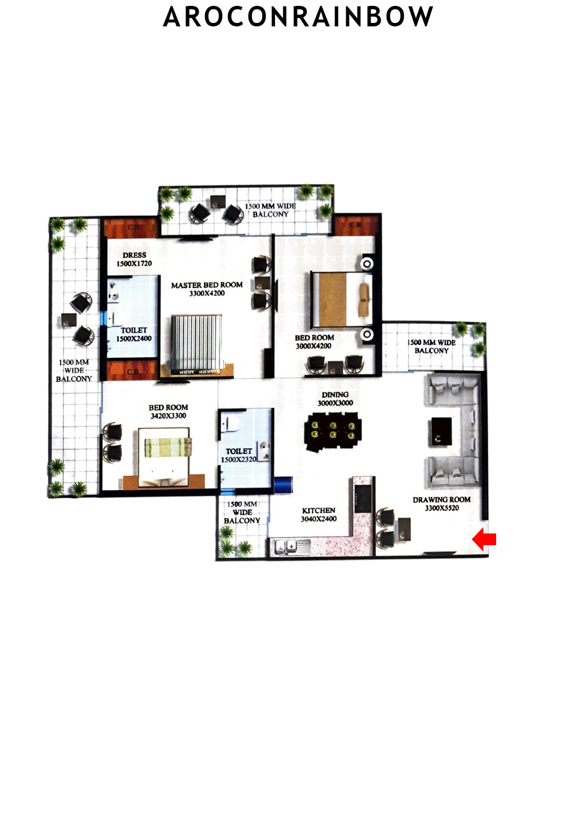 Arocon Rainbow Block A Unit 17 (Type DIAMOND- 1) Floor Plan