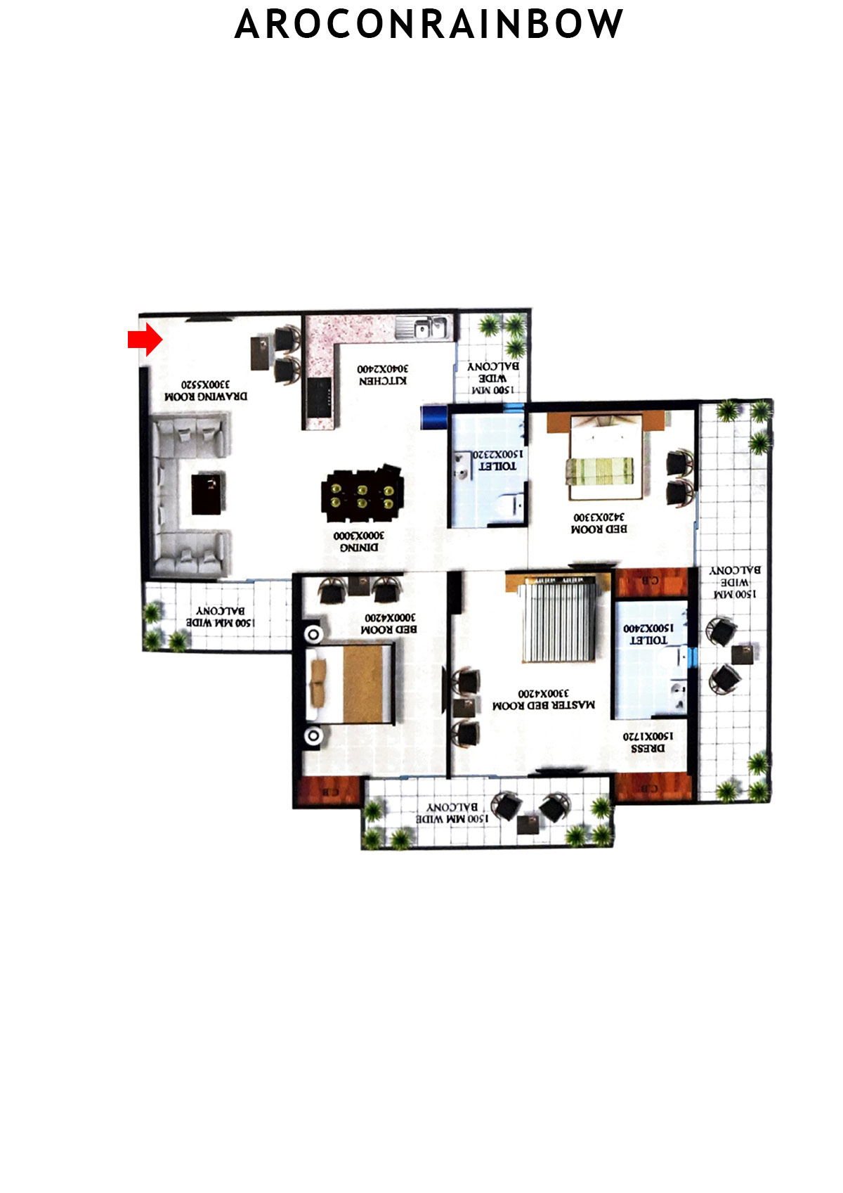 Arocon Rainbow Block A Unit 1 (Type DIAMOND- 1) Floor Plan