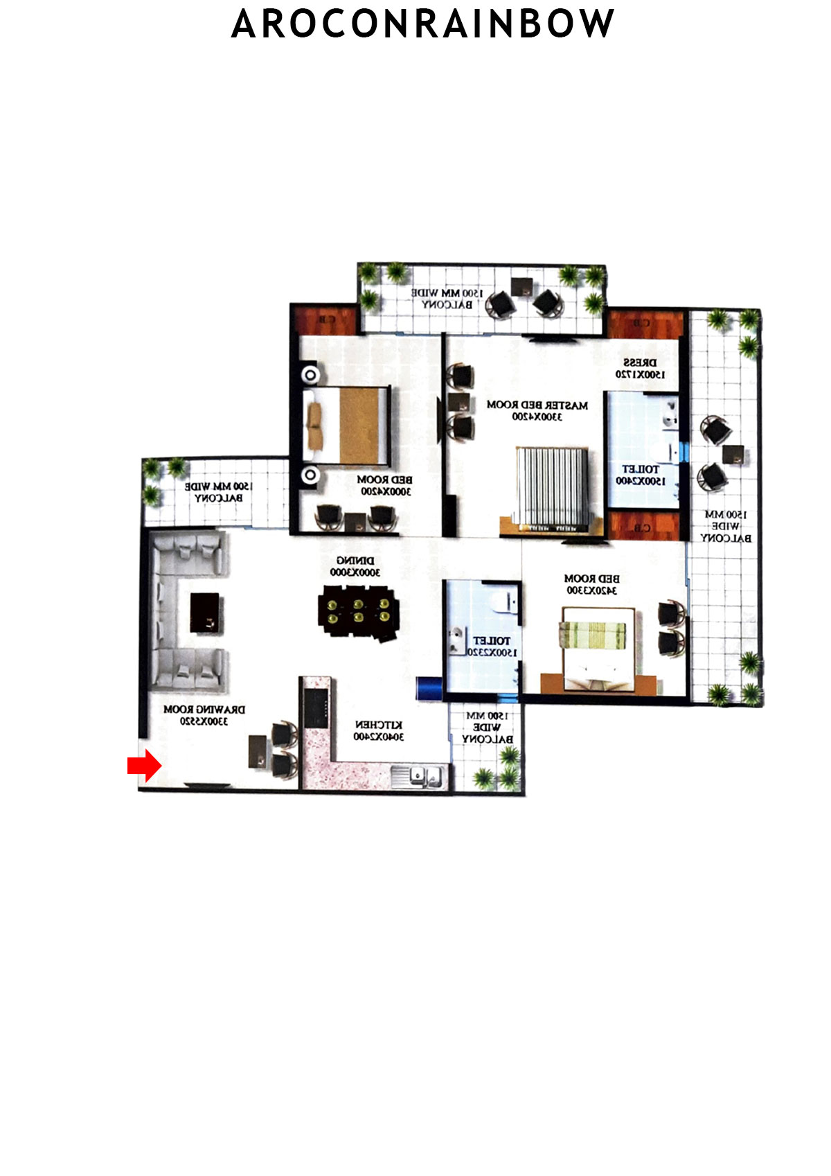 Arocon Rainbow Block A Unit 2 (Type DIAMOND- 1) Floor Plan