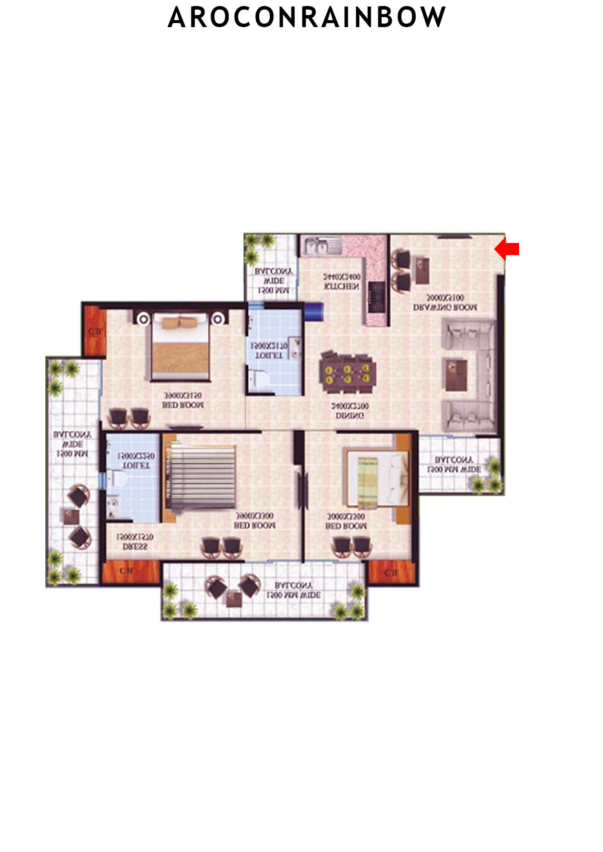 Arocon Rainbow Block A Unit 6 (Type DIAMOND -2) Floor Plan