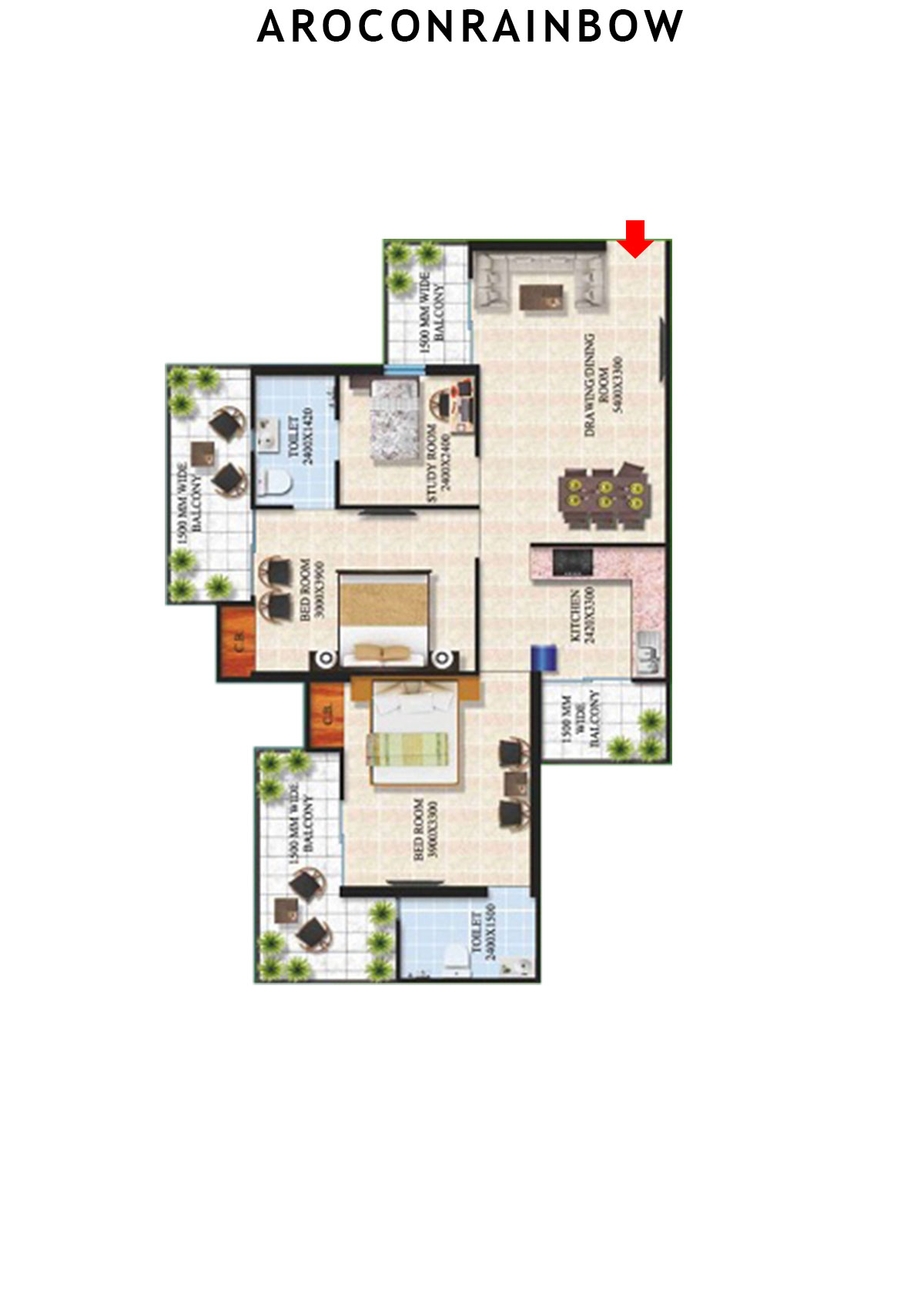 Arocon Rainbow Block A Unit 7 (Type DIAMOND- 3) Floor Plan