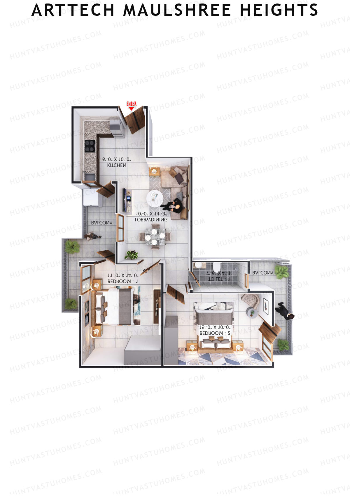 Arttech Maulshree Heights, Tower D, Unit 2, 2BHK, Carpet Area 594   sq ft 