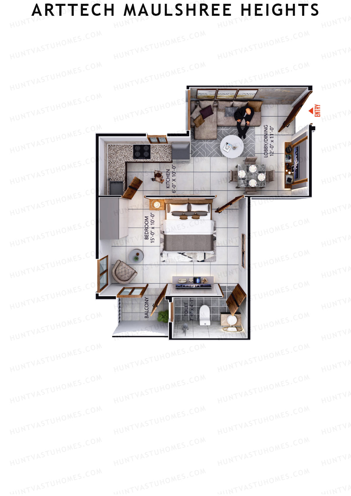 Arttech Maulshree Heights, Tower D, Unit 4, 1BHK, Carpet Area 372   sq ft 