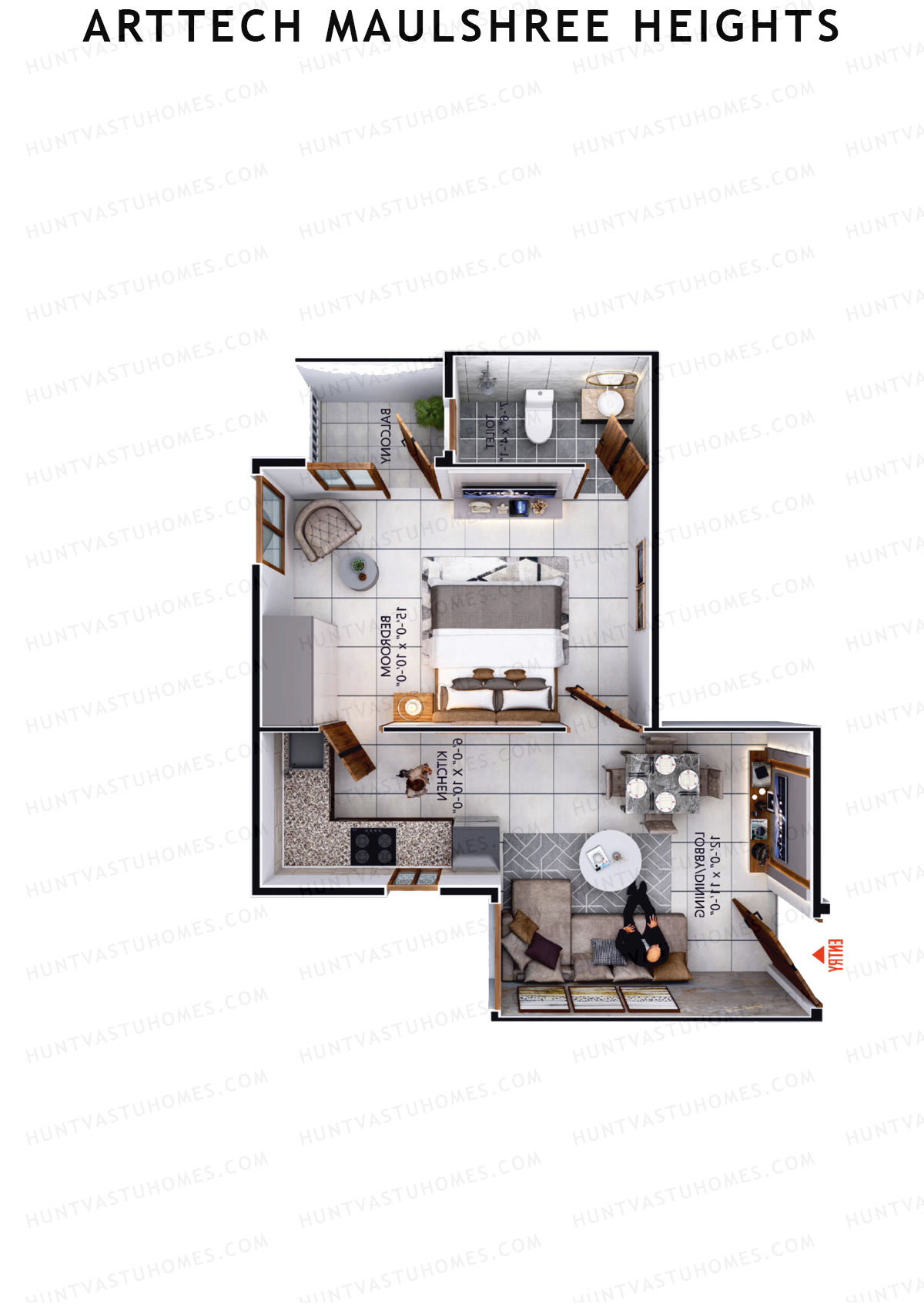 Arttech Maulshree Heights, Tower D, Unit 5, 1BHK, Carpet Area 372   sq ft 