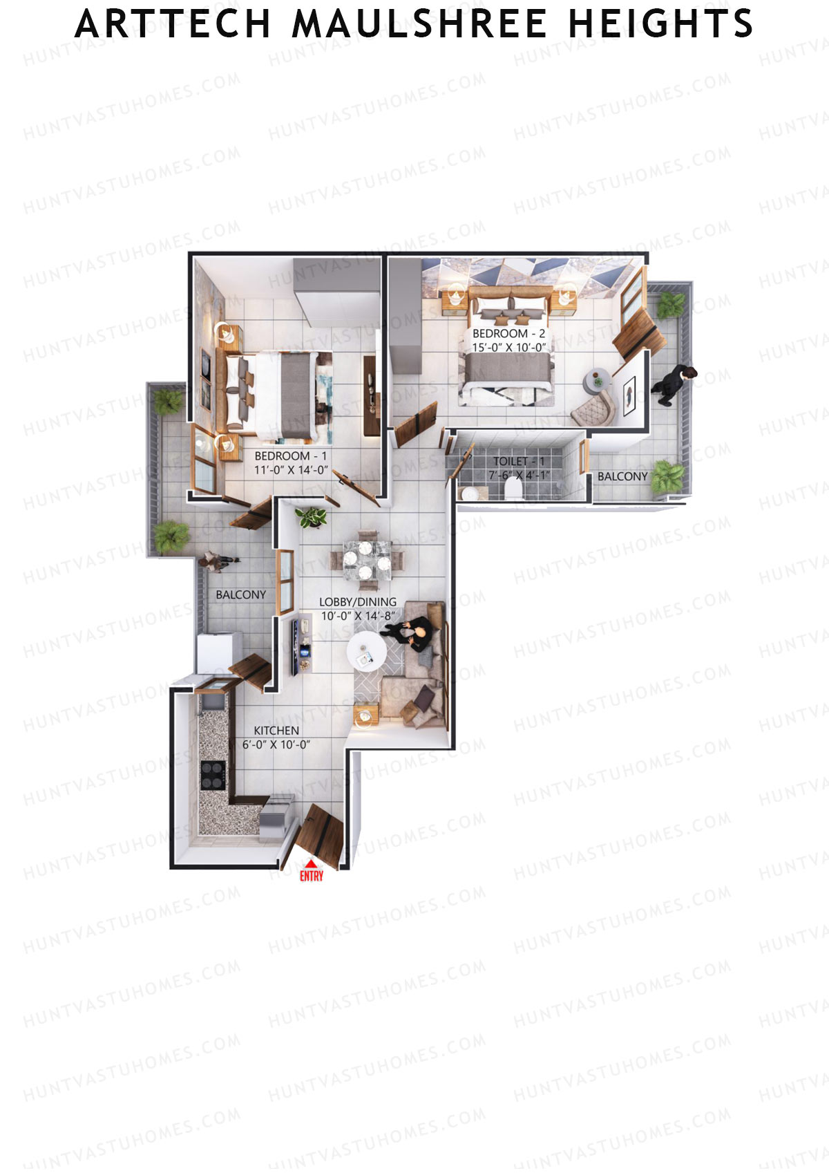 Arttech Maulshree Heights, Tower D, Unit 7, 2BHK, Carpet Area 594   sq ft 