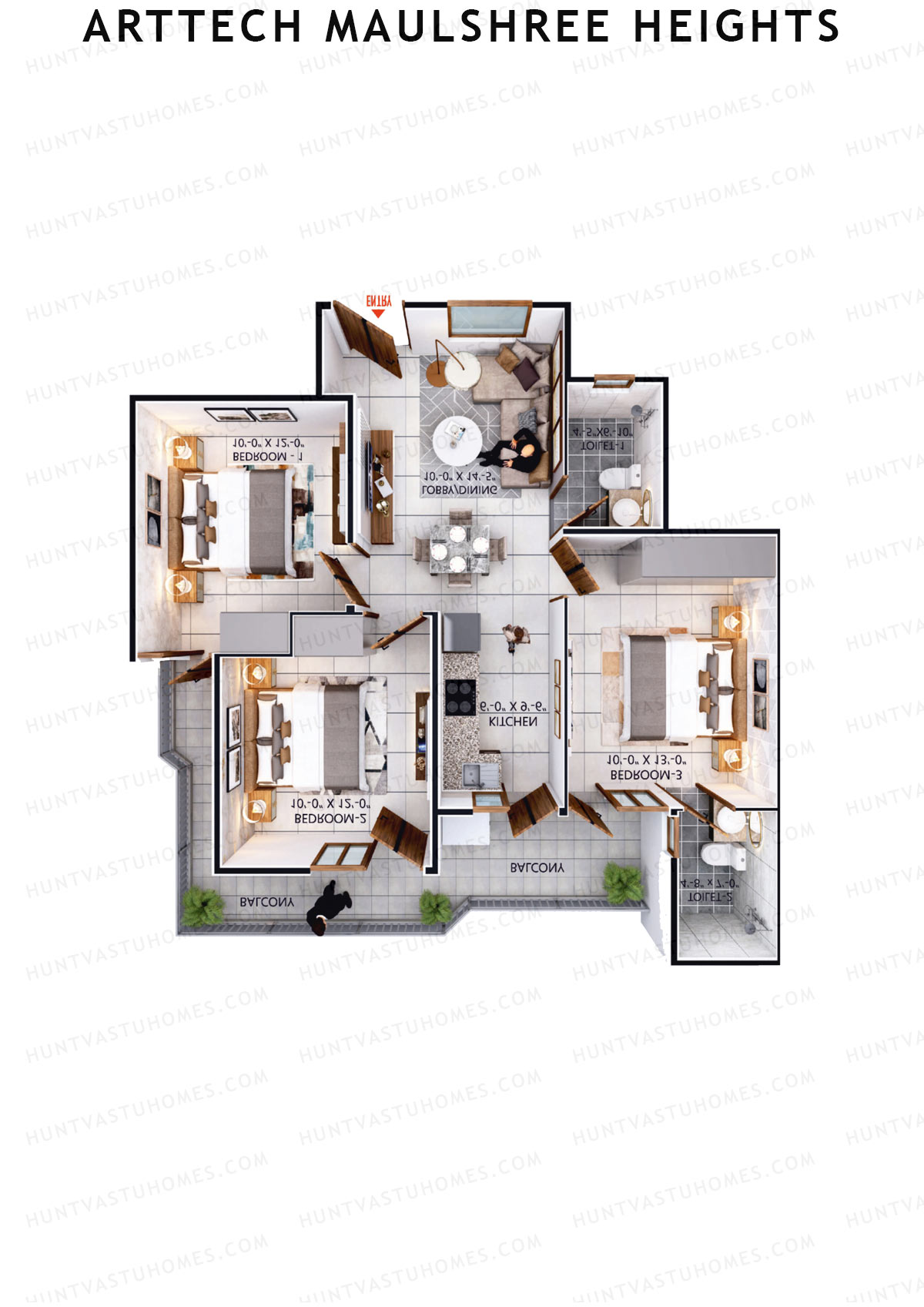 Arttech Maulshree Heights, Tower F, Unit 1, 3BHK, Carpet Area 645   sq ft 