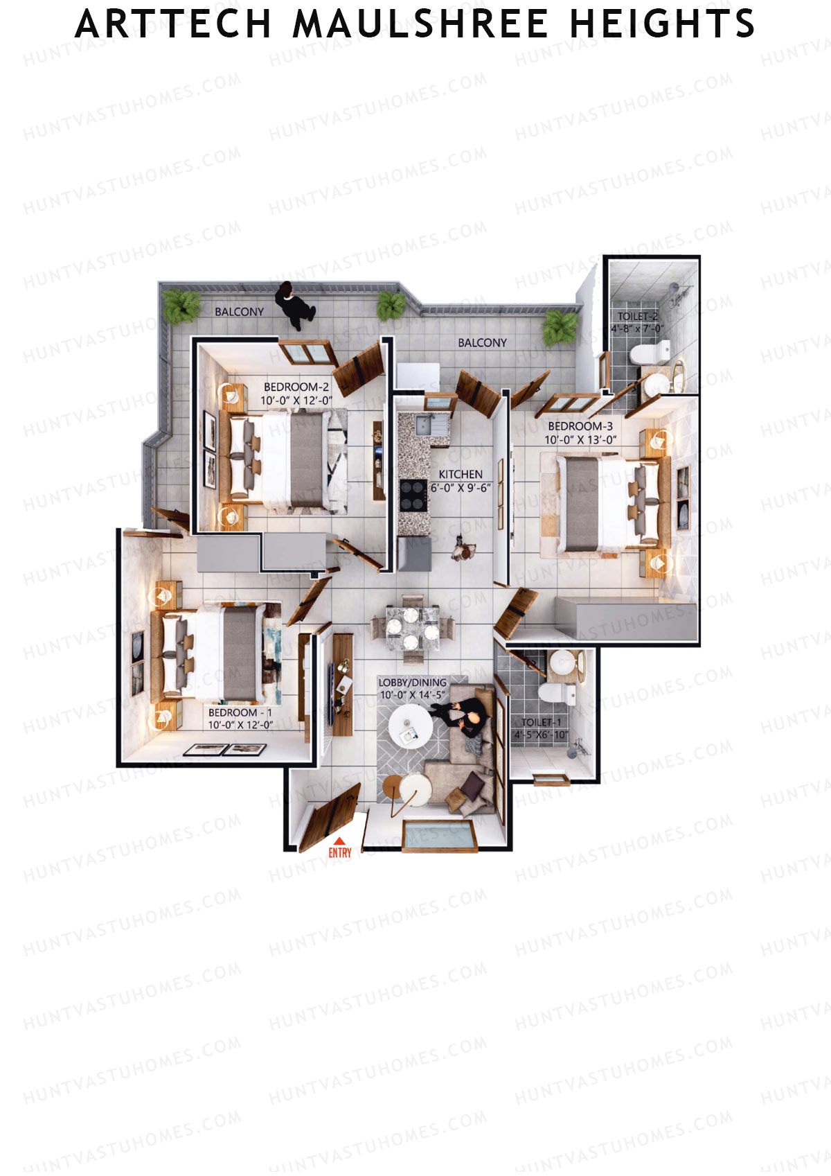 Arttech Maulshree Heights, Tower H, Unit 4, 3BHK, Carpet Area 645   sq ft 