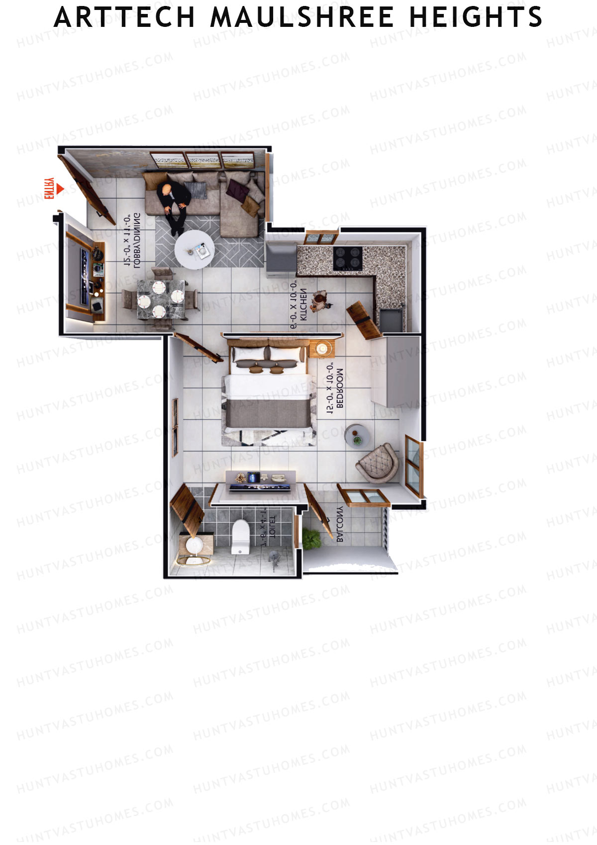 Arttech Maulshree Heights, Tower M, Unit 1, 1BHK, Carpet Area 372   sq ft 
