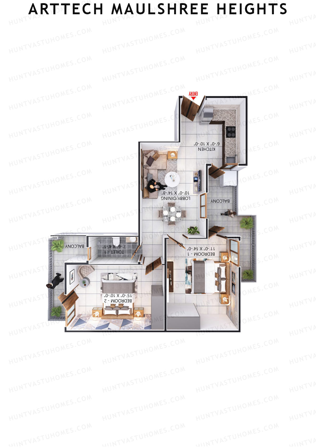 Arttech Maulshree Heights, Tower M, Unit 3, 2BHK, Carpet Area 594   sq ft 
